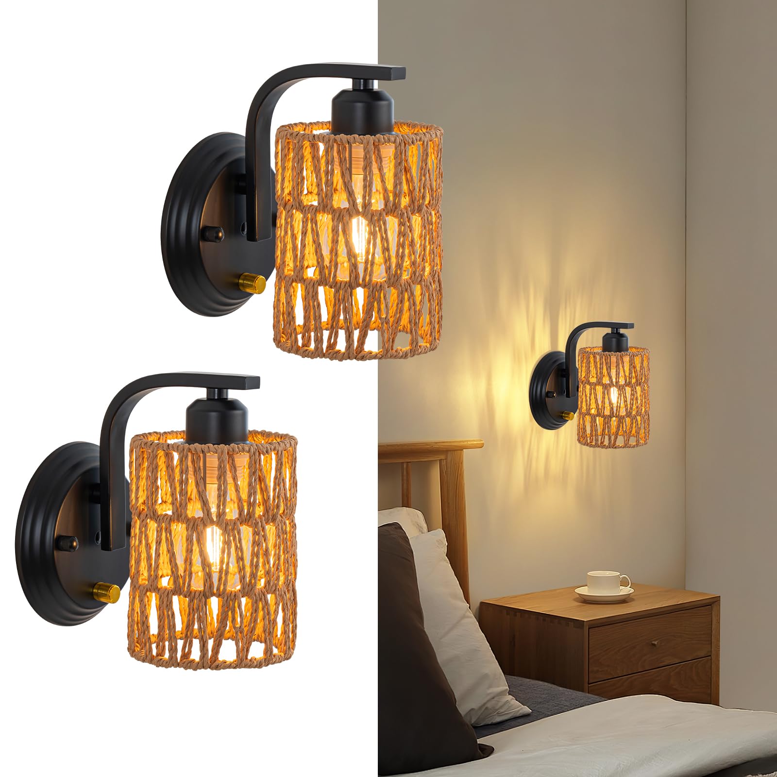 Zswanbei Bedroom Wall Sconces Set of Two On/Off Dimmable Switch Wall ...