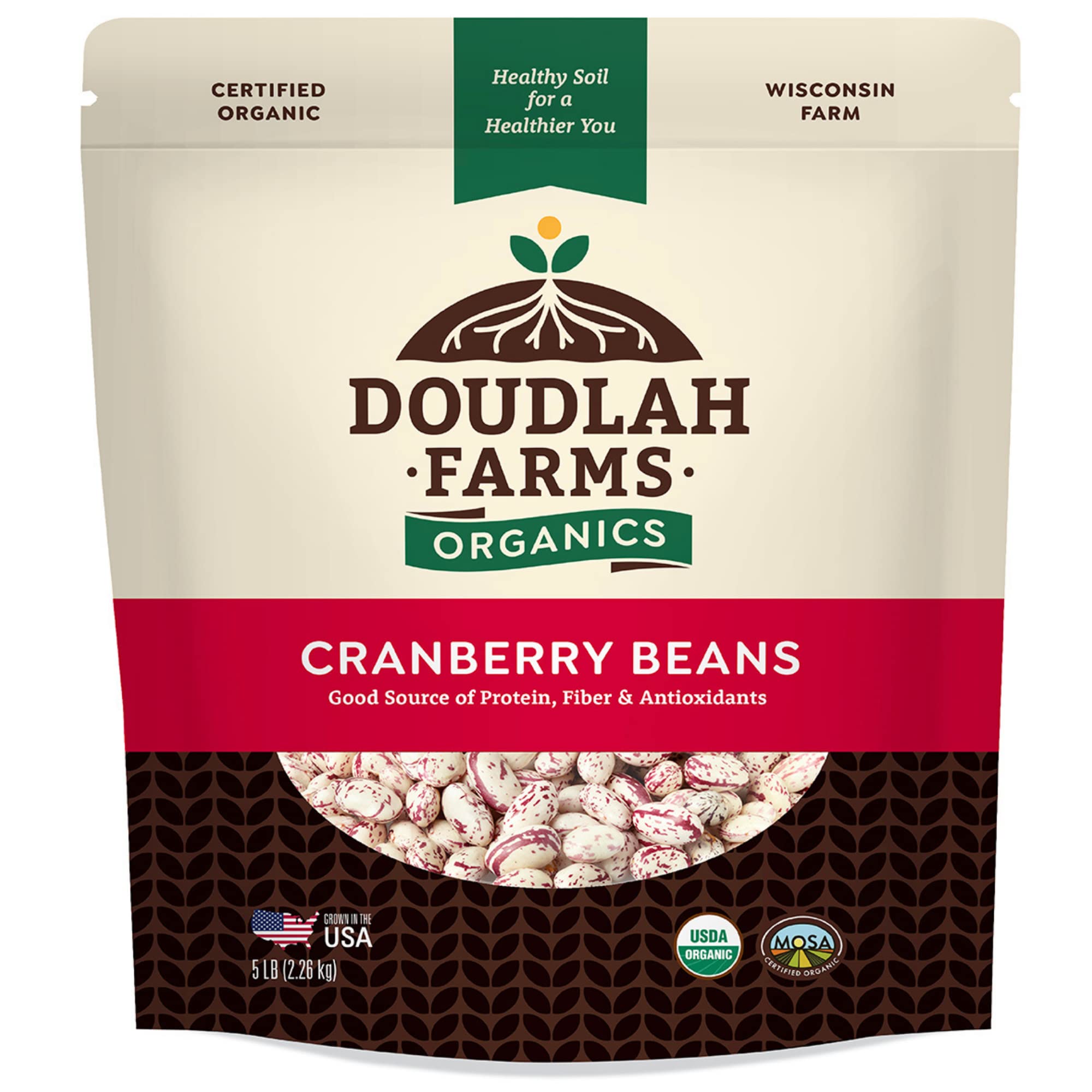 Organic Dried Cranberry Beans 5lb Bulk by Doudlah Farms - Farmed From Regener...