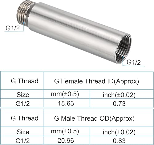 Miniatura 3 de PATIKIL Brazo de extensión de cabezal de ducha, paquete de 2 unidades de rosca macho a hembra de acero inoxidable G12 macho a hembra de 3.150 in de