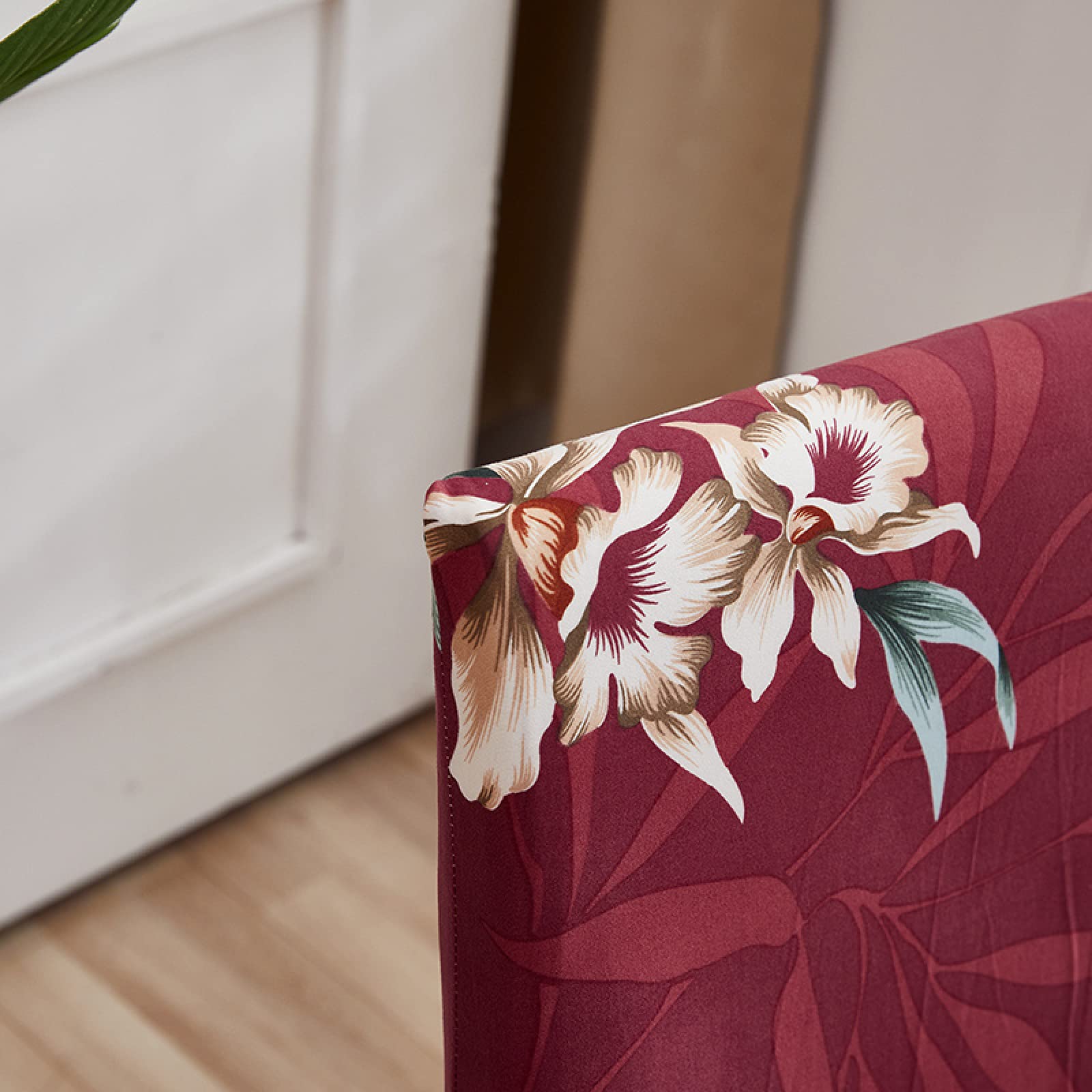8er Set Stuhlhusse, Universal Stretch Stuhlhussen, Abnehmbare Waschbar Stuhlbezug für Stuhl, Dehnbare Stuhlhussen Für Hochzeit Partys Bankett Haus Esszimmer, Hotel - rote rosa Blume