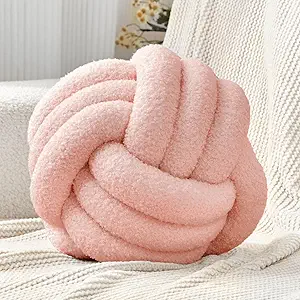 Petrella Knot Pillow Ball Round Throw Pillows Home Decor Cushion Decorative Aesthetic Throw Pillows,Lambswool Pink 13inch