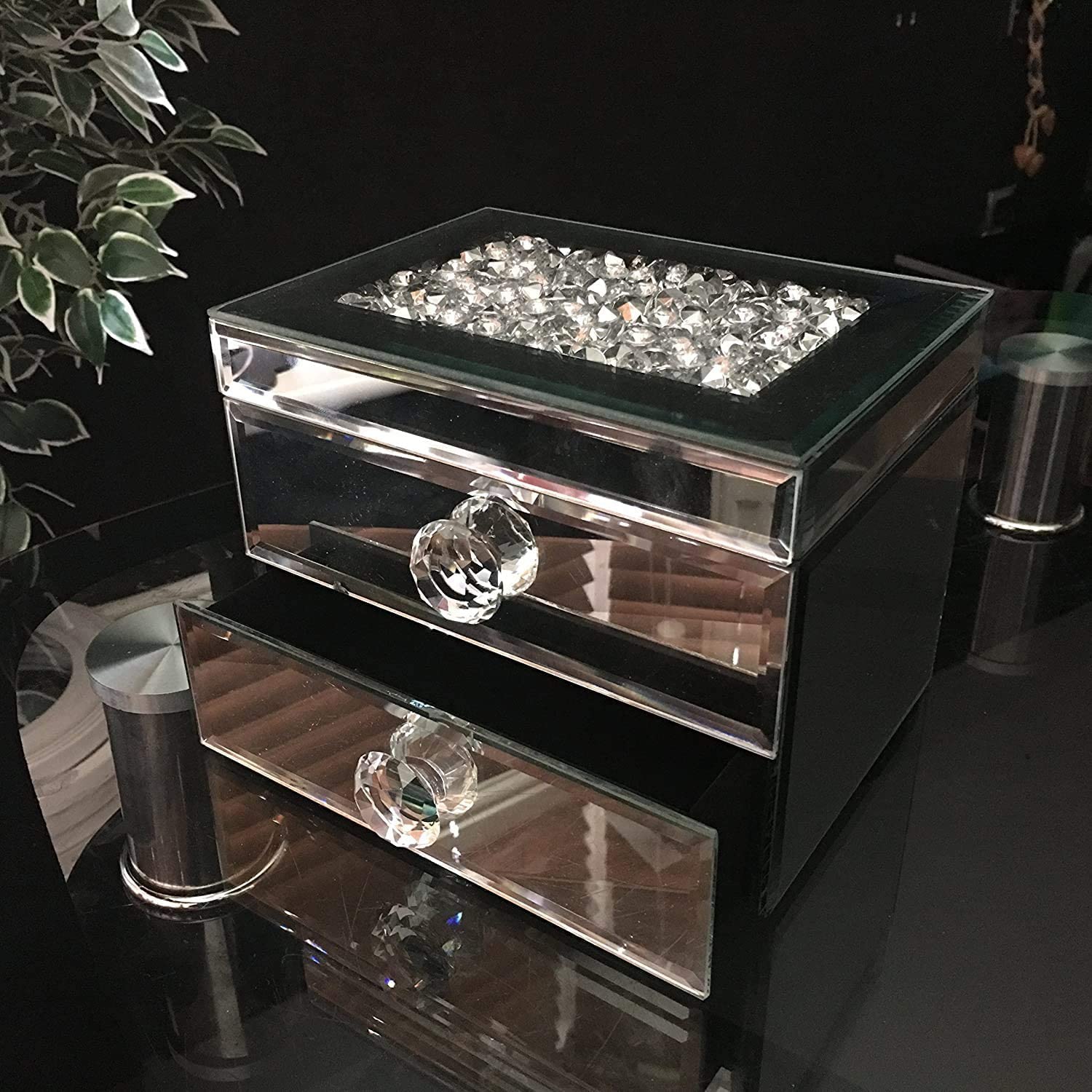 Biznest Mirrored 2 Drawer Jewelry Box Eye Catching Makeup Jewelry ORGANISER