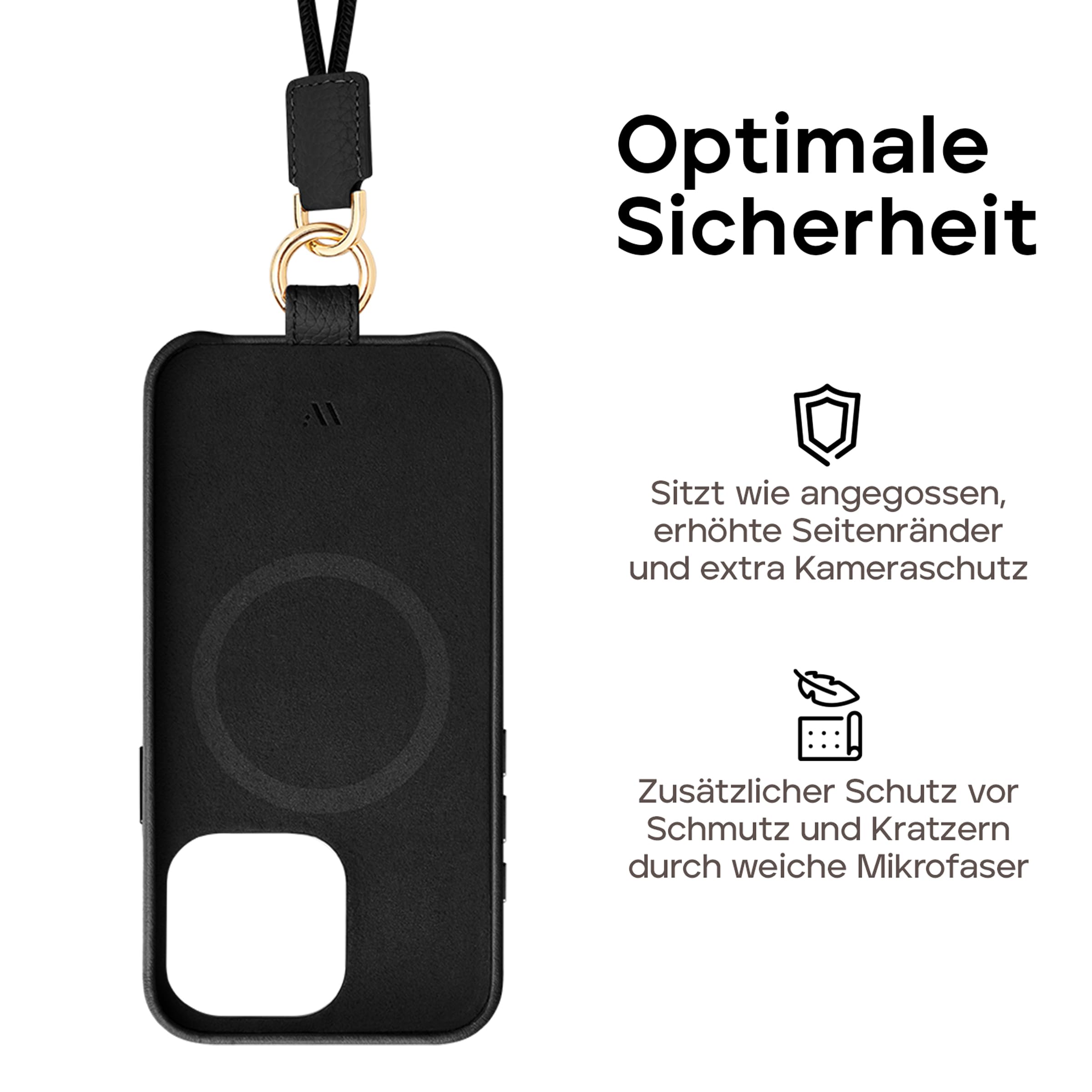 WIIUKA Etui na telefon iPhone 16 Pro Max, skórzane etui z łańcuszkiem na telefon komórkowy, wysokiej jakości etui na telefon komórkowy, etui, łańcuszek do zawieszenia, czarne