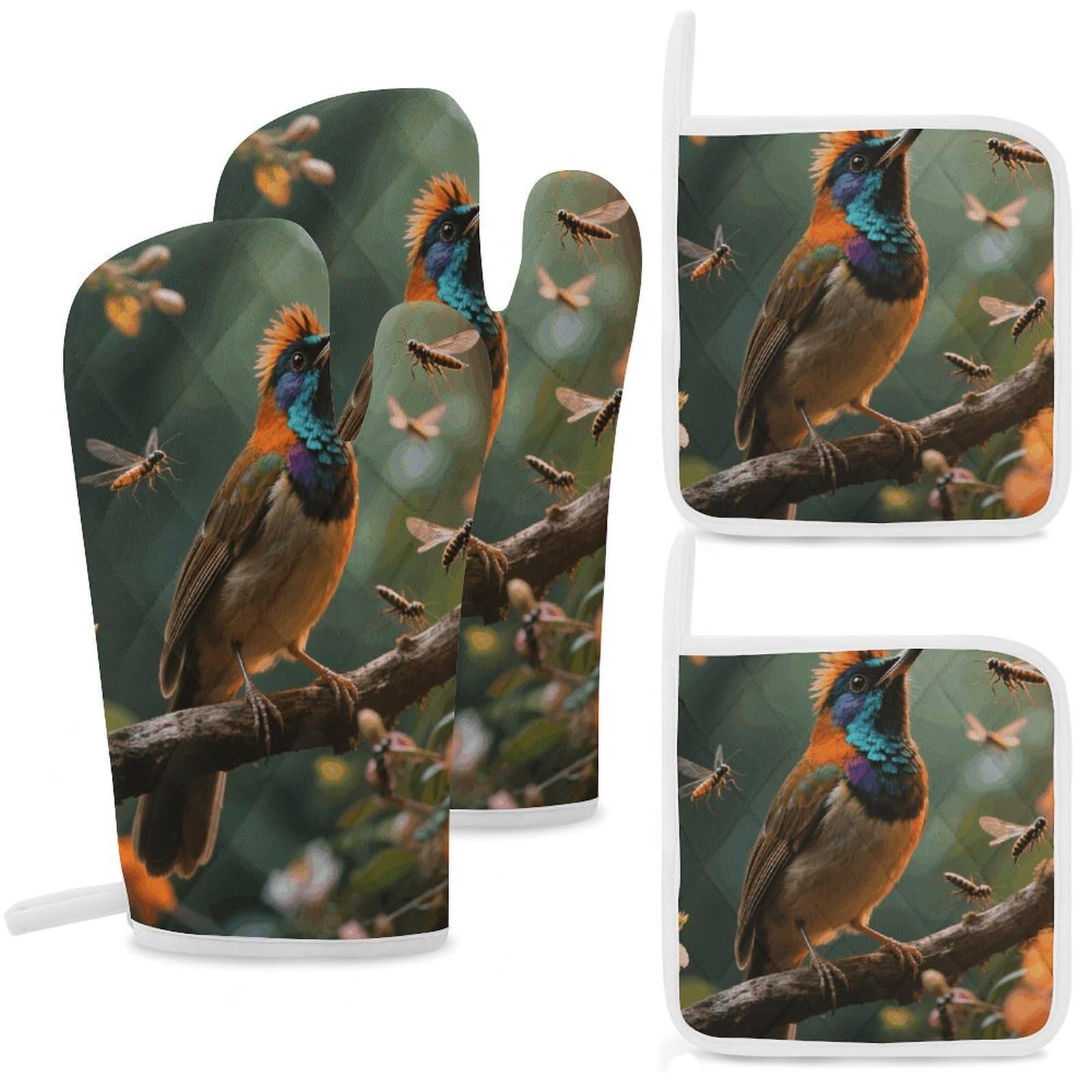 Maniques de cuisine anti-chaleur Royal Flycatcher avec boucle de suspension