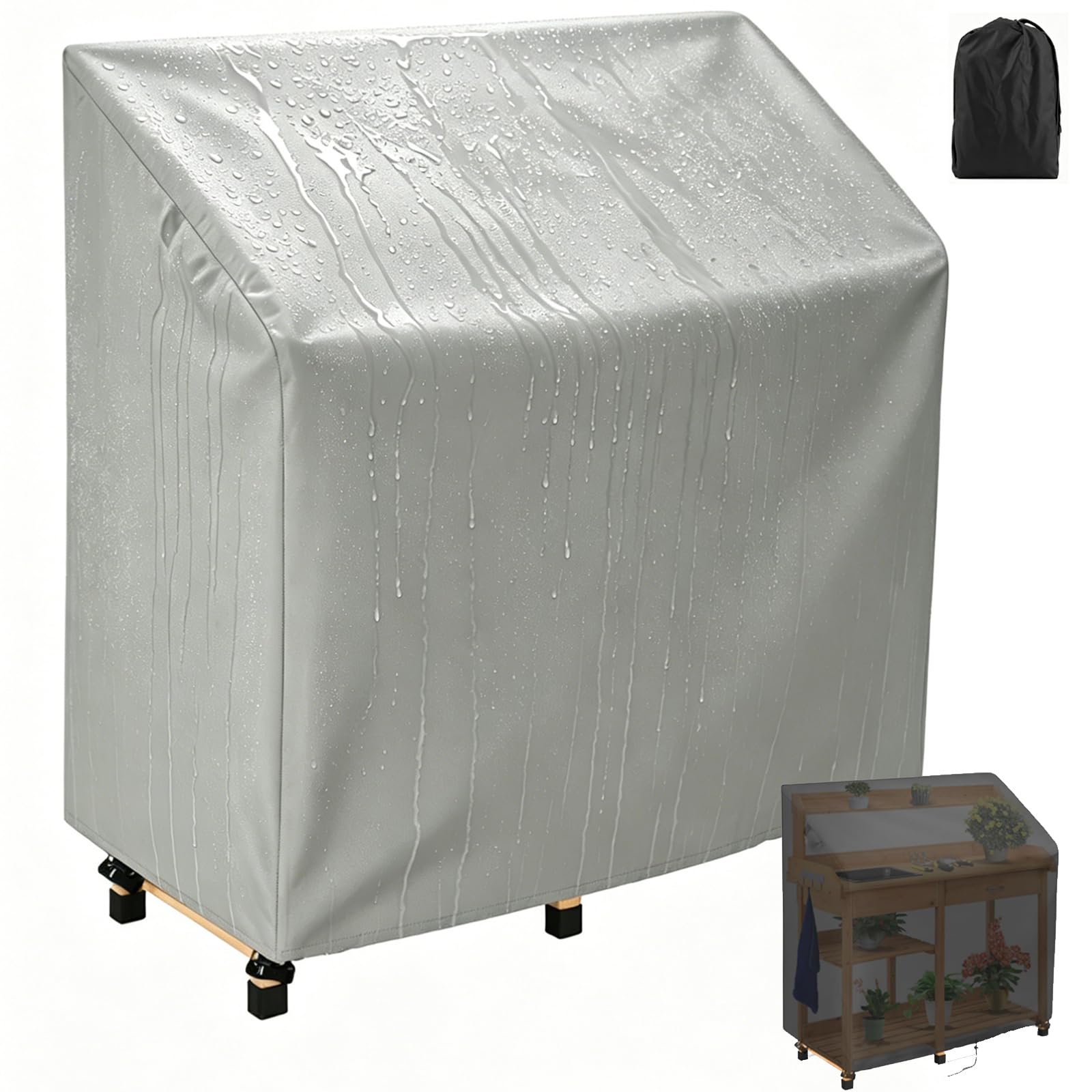 Crysterris Grey Dust-Proof Potting Table Cover,Waterproof Greenhouse Workbench Protection, 420D Oxford Tear-Resistant Planting Germination Bench Protective With Windproof Locks＆Dra(Size:420d：115*51*122Cm,Color:grey)