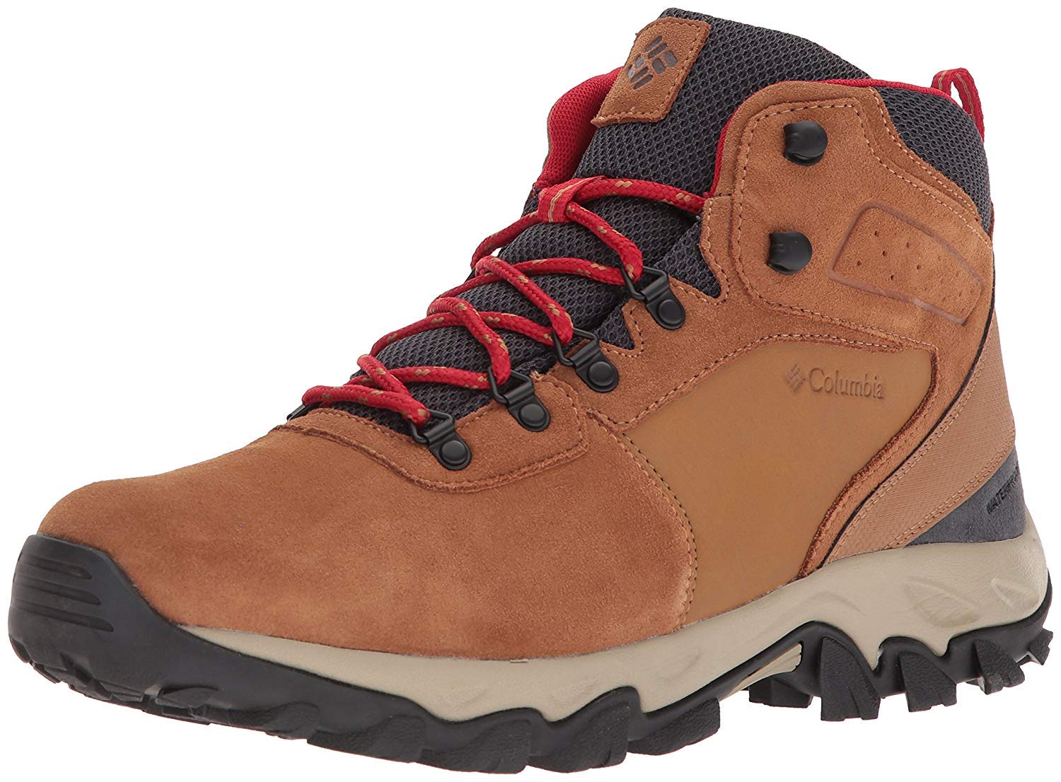 Columbiamen newton ridge plus ii suede waterproof boot, breathable with high-traction grip, elk/mountain red, 12 wide / 45 eu wide
