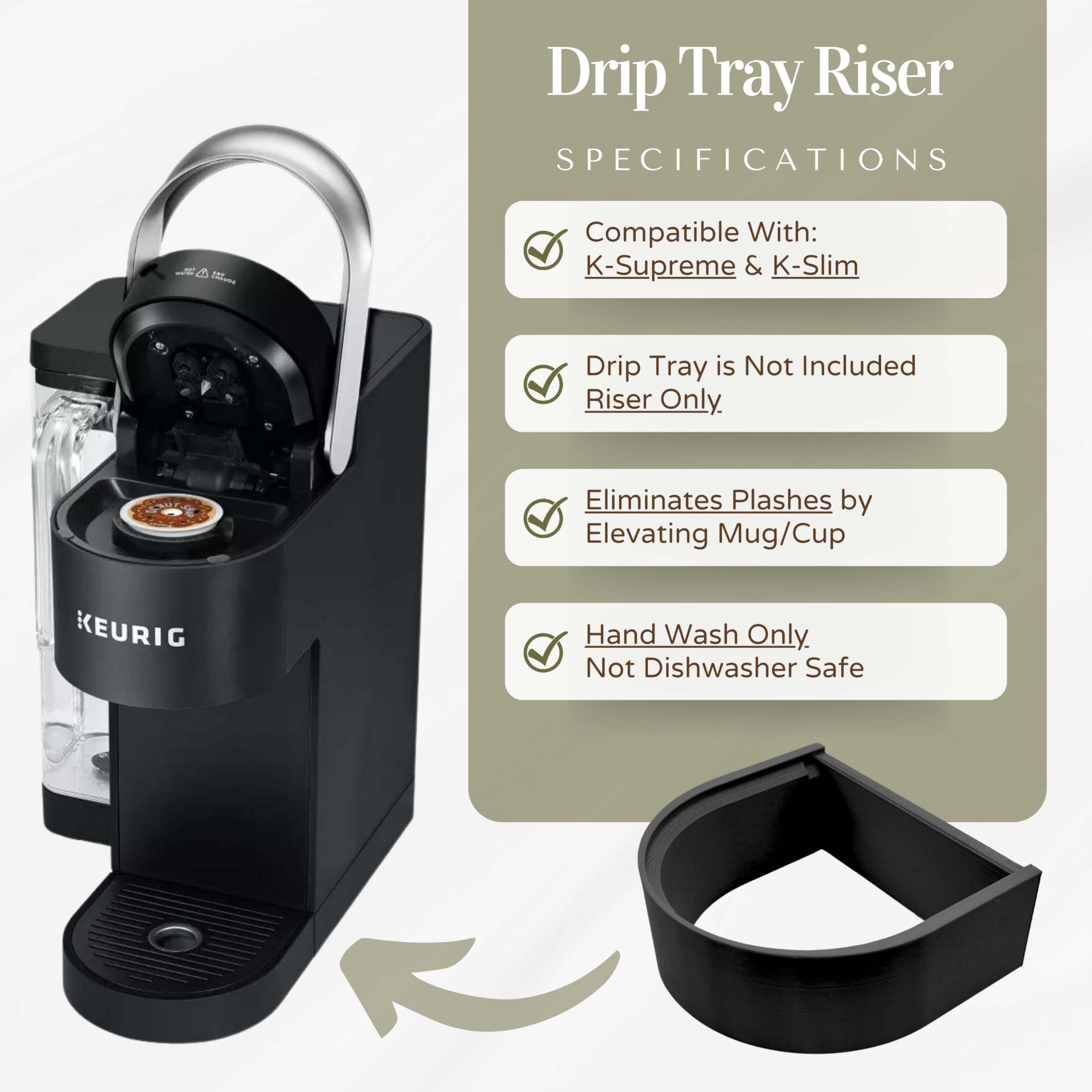 Drip Tray Mug/Cup Riser Made for the Keurig to Reduce Splashes - Riser Only (Gray, K-Supreme 1.25 Inches Tall)