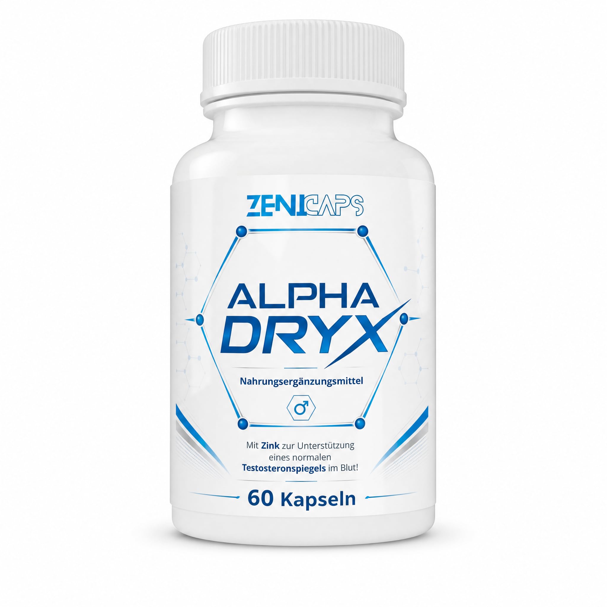Alpha Dryx Kapseln für Männer – Nahrungsergänzung mit Zink für normalen Testosteronspiegel, Folsäure, L-Arginin, Maca, Tribulus, Ashwagandha, Ginseng & Citrullin – 60 Kapseln