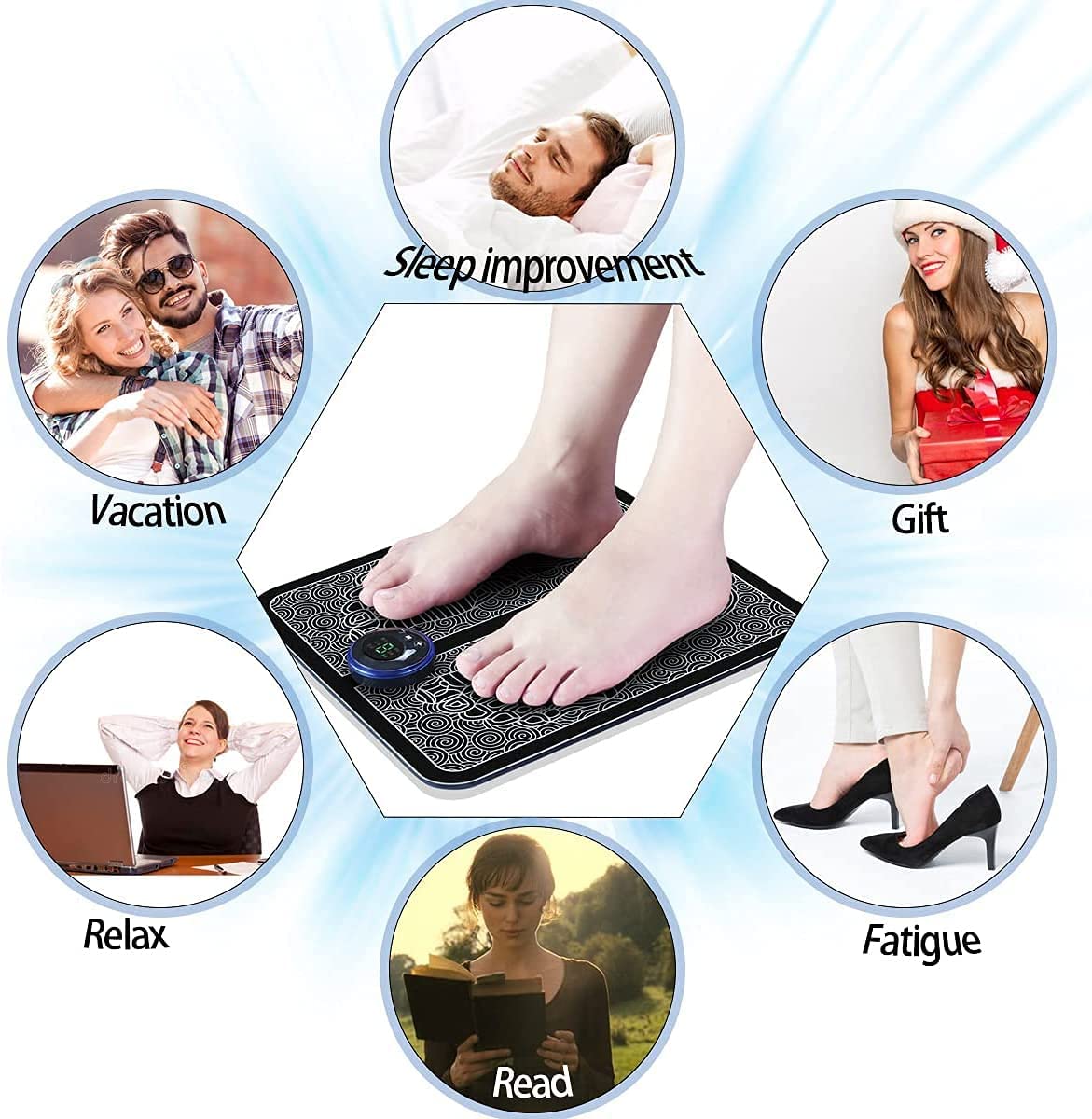 Massager des pieds, EMS Massager pour pieds, masseur plantaire électrique pliable et portable, pour la circulation sanguine et le soulagement de la douleur musculaire, 6 modes et 9 intensités