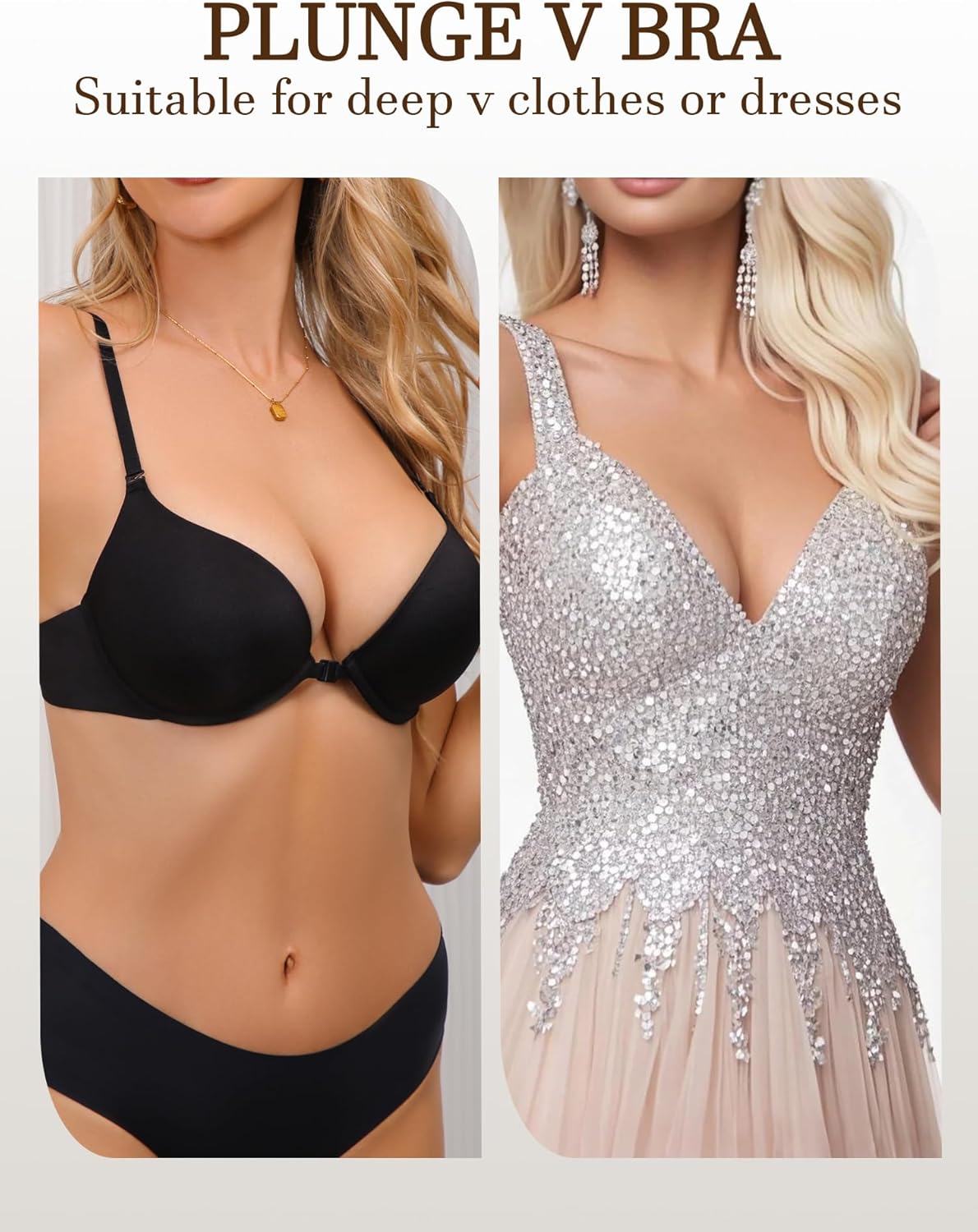 Women's Front Closure Bra Push Up Padded Add Cup Demi Plunge Bras with Underwire Lift T Shirt Smooth Bralette - Image 5