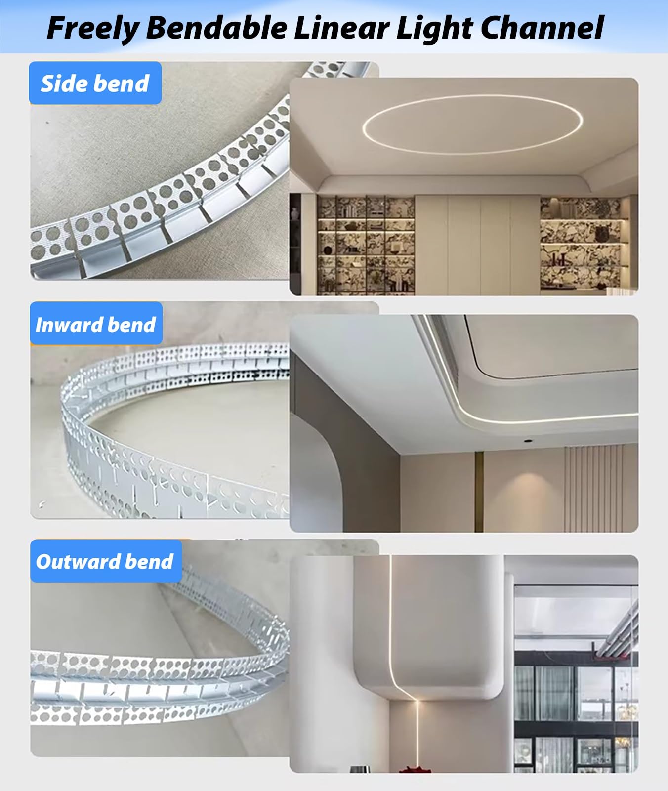 Profili per Strisce LED Profilo Diffusore a LED per Illuminazione Indiretta a Soffitto, Profilo in Alluminio Flessibile per Strisce LED, Canale Diffusore a LED da Incasso(87ft(26.5m))