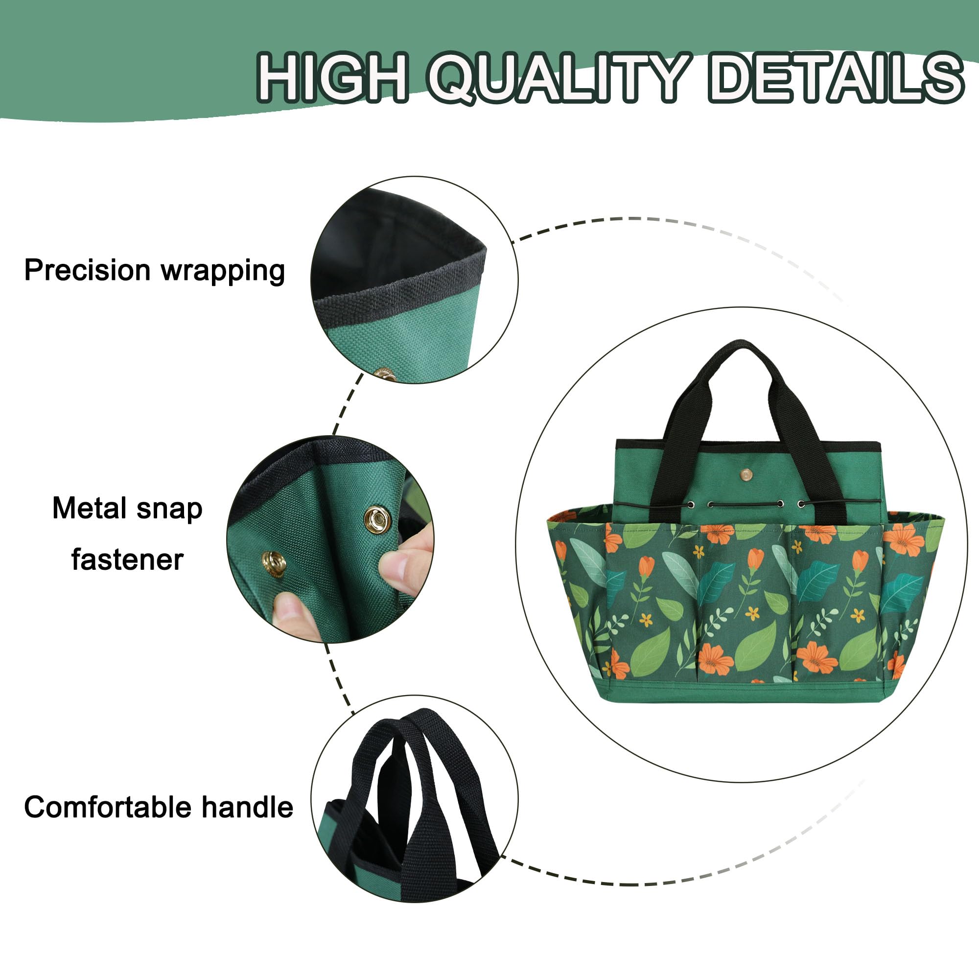 Bolsa de herramientas de jardín, bolsa de jardín portátil con asa, bolsa organizadora de herramientas de jardín Oxford, regalo ideal para esposa y padres, herramientas no incluidas (verde)