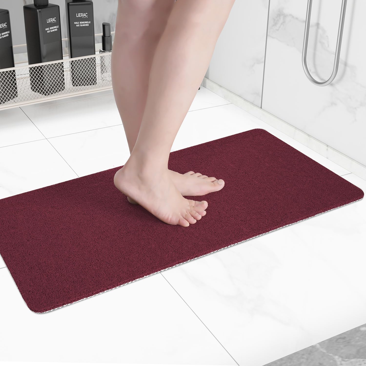Non-Slip Bathtub Mat, Anti Slip Shower Mat, Fast Drying Bathtub Mats, Foot Scrubber Mat, Anti Slip Mat for Tub, Floor, Bathroom, Kitchen, Home, Hotel (Wine Red 40"×16") Wine Red 40" x 16" (Rectangular)
