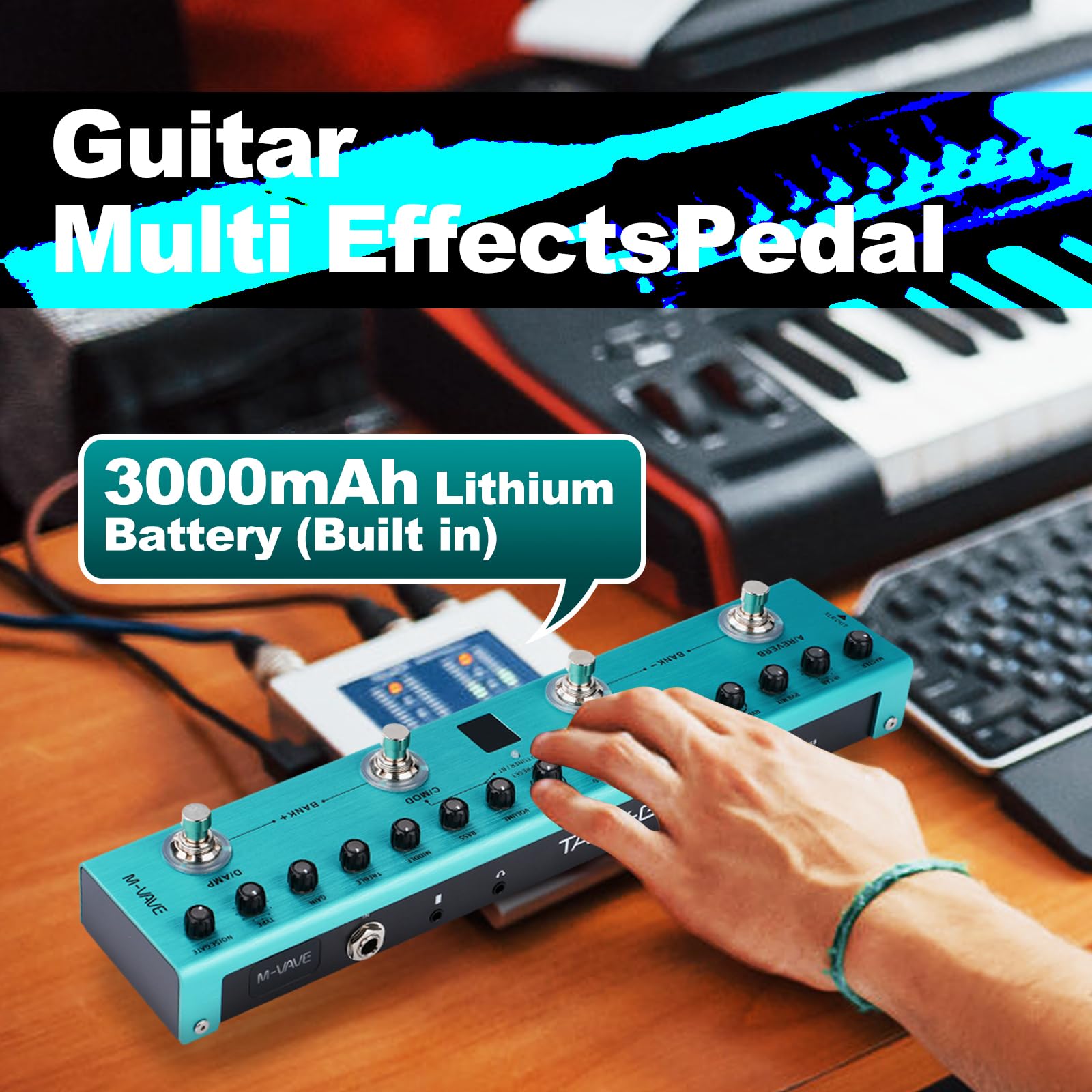 Nikou M-VAVE Pédale d'effets Numériques pour Guitare électrique, Processeur Multi-effets avec 36 Préréglages Modifiables, Unité d'effet Single Block Portable Intégrée pour l'extérieur (batterie
