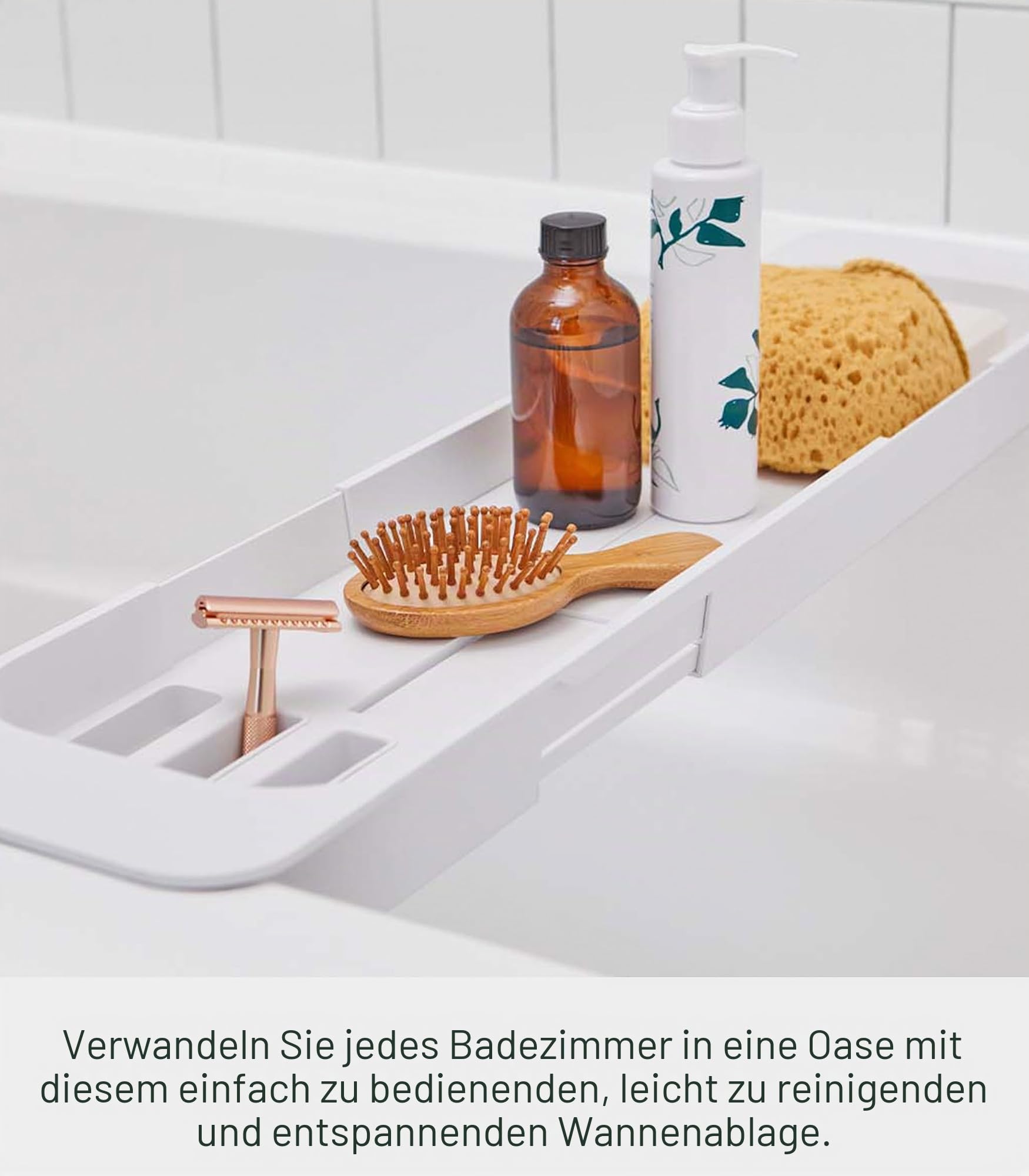 Yamazaki 3546 Tower Extendable Bathtub Tray, White, ABS Resin, 57.575 x 15.5 x 4.5 cm
