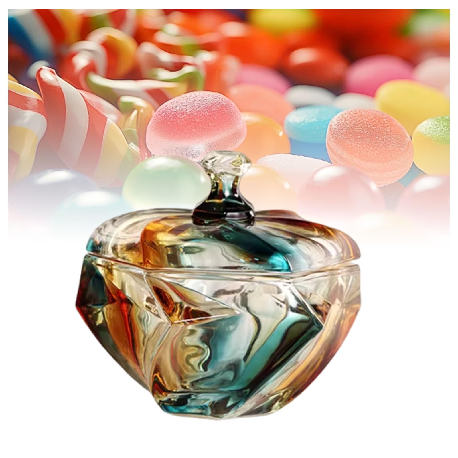 Tarro de cristal para caramelos con tapa, recipiente de almacenamiento transparente para dulces, caja de joyería hecha a mano, tarro decorativo para el hogar y eventos