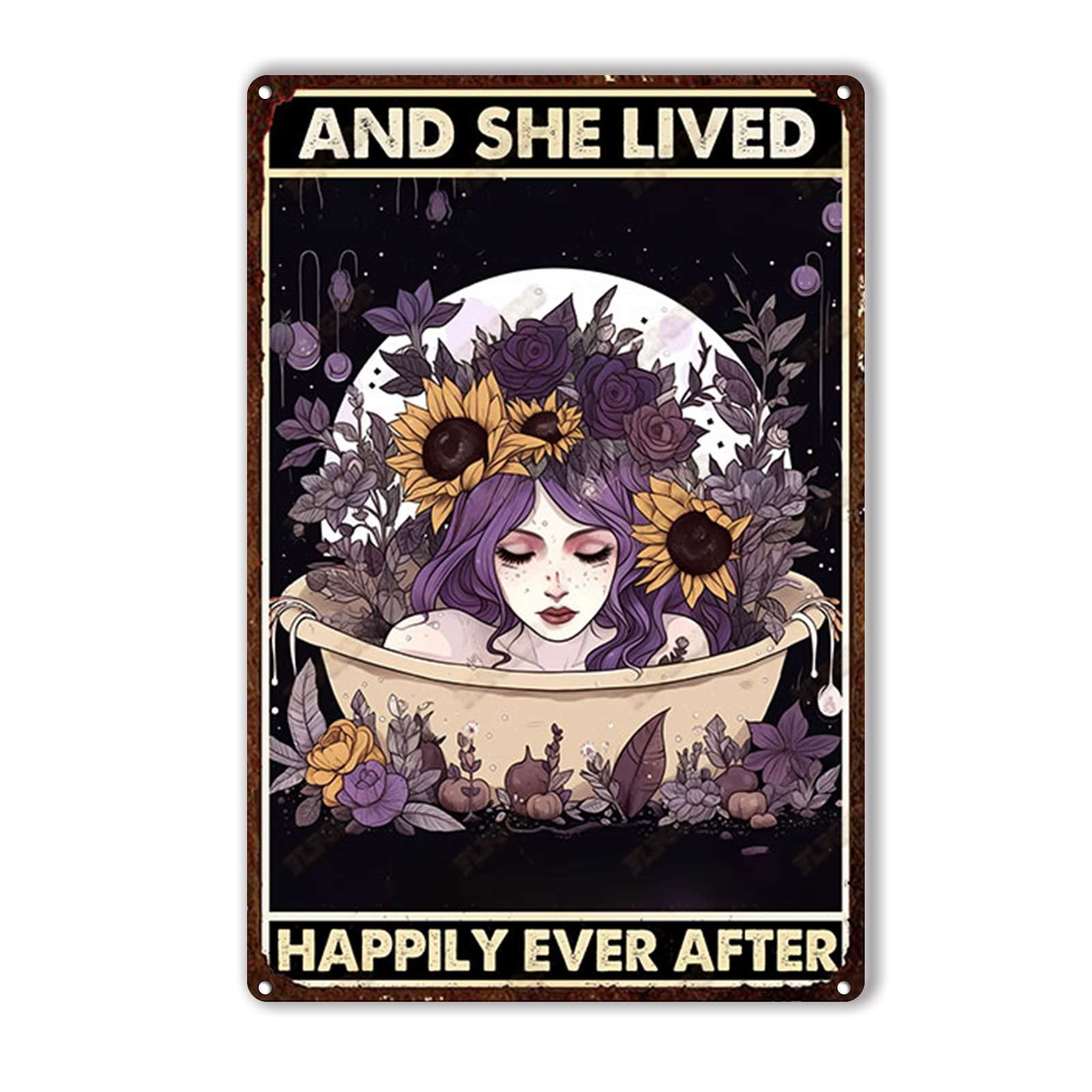 Anceky Metal Signs Funny And She Lived Happily Ever After Tin Sign Wall Decor for Home Living Room Garage Bar Kitchen Yard 12×8 Inch