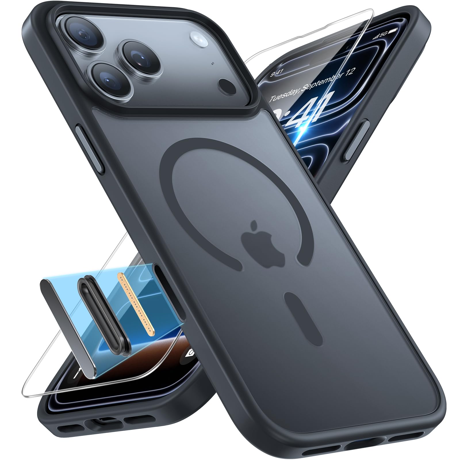 Miracase Magnetic for iPhone 17 Pro Case 6.3", Camera Control, [Compatible with MagSafe] [Screen Protector] Military-Grade Protection, Anti-Fingerprint, Slim Thin Phone Case, Black
