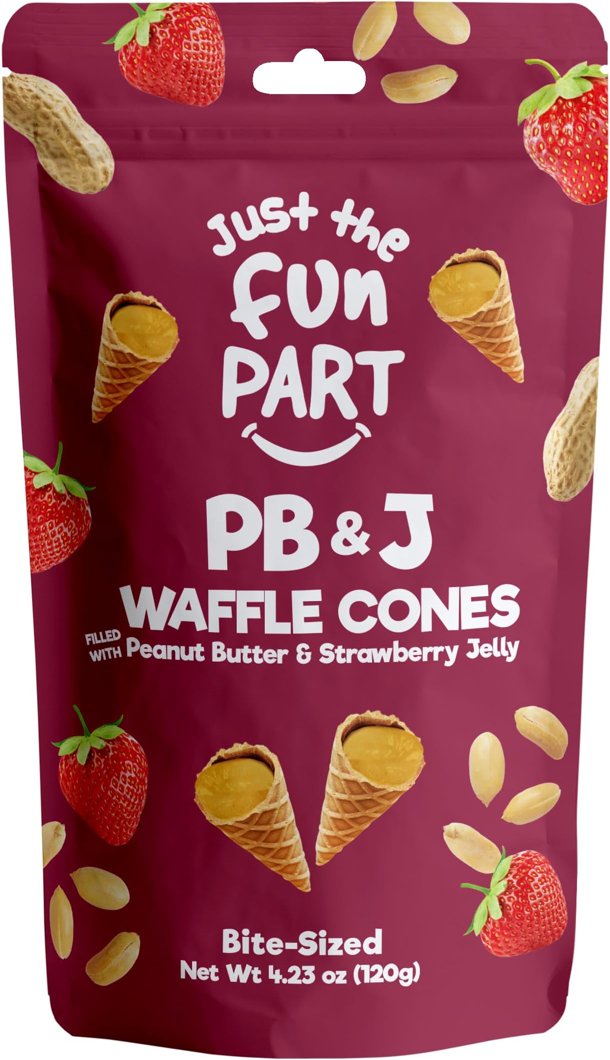 Bite-Size Crispy Mini Waffle Cones with Premium Belgian Chocolate, Great for Snacks, Dessert, Grab & Go - Kosher (Peanut Butter & Jelly)