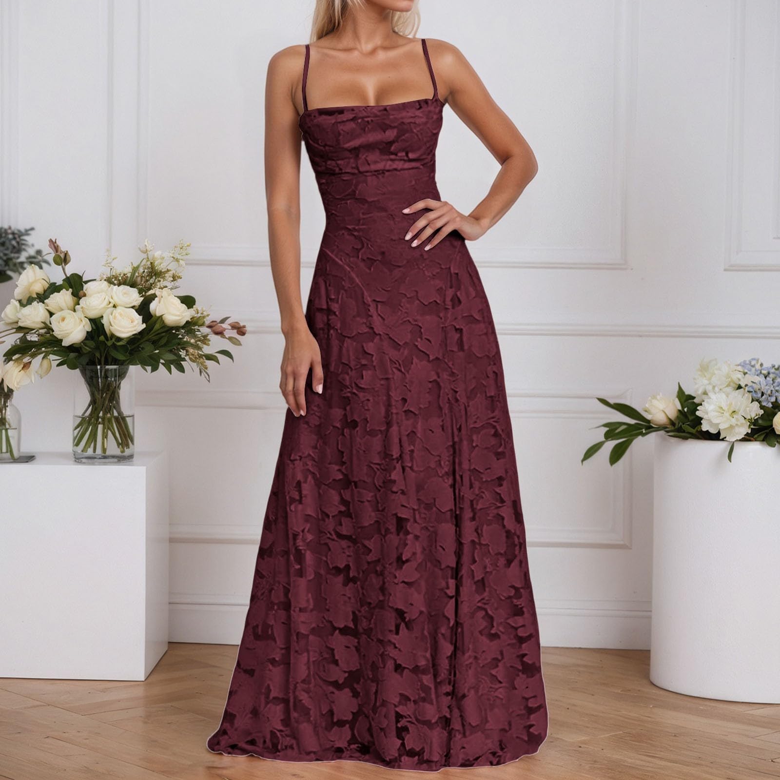 Elegante Vestido de Noche Formal con Tirantes Finos y Abertura para Salir por la Noche y