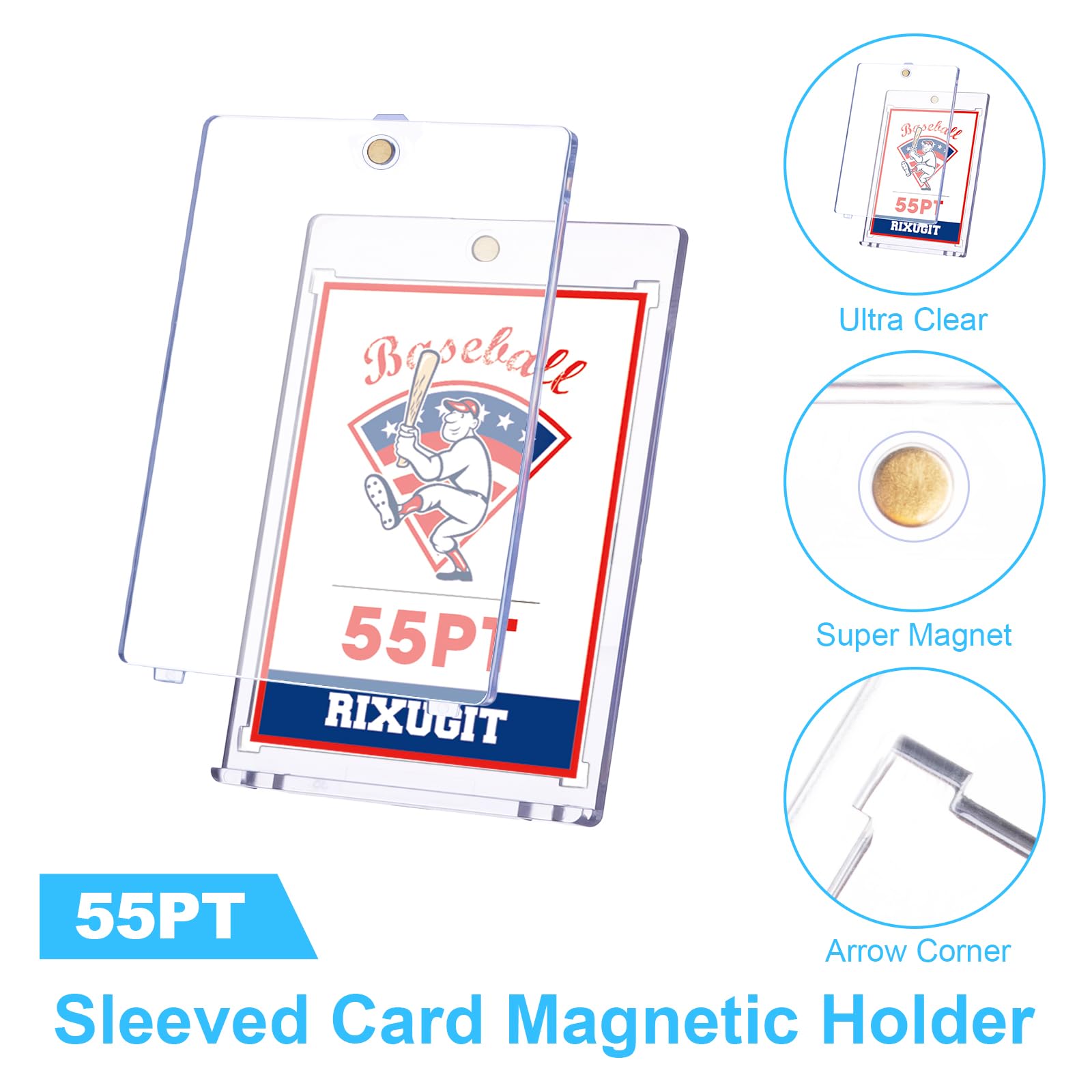 Amazon.com: 25-Pack Sleeved Magnetic Card Holders - 55pt One Touch Card  Case, with 2.63"x3.7" Larger Inner Dimension, First Insert Card into Soft Card  Sleeve, Then Place into Card Holder for Double Protection :