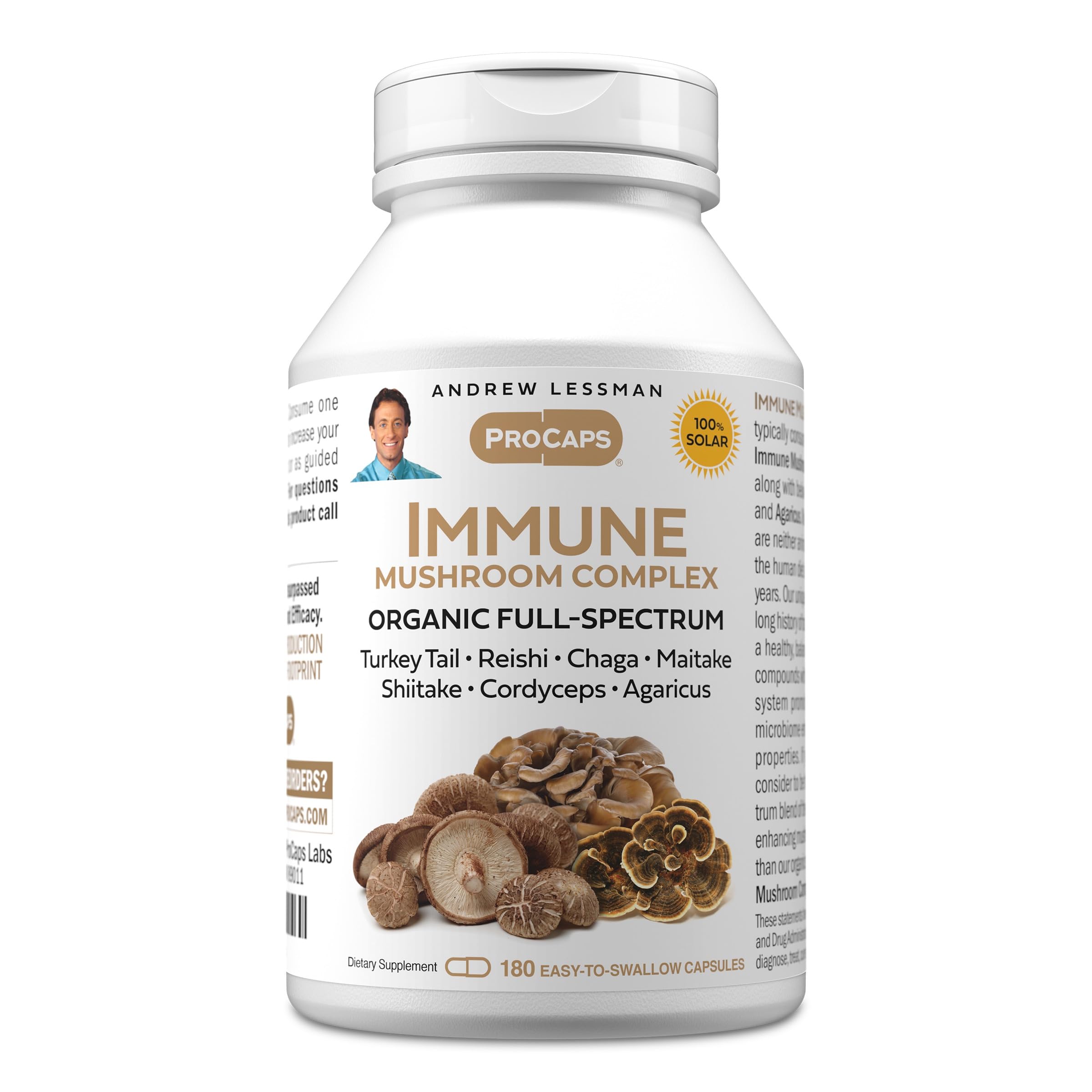 ANDREW LESSMAN Immune Mushroom Complex 180 Capsules – Organic Full Spectrum Blend of Seven Mushrooms – Supports Healthy Immune Function – No Additives