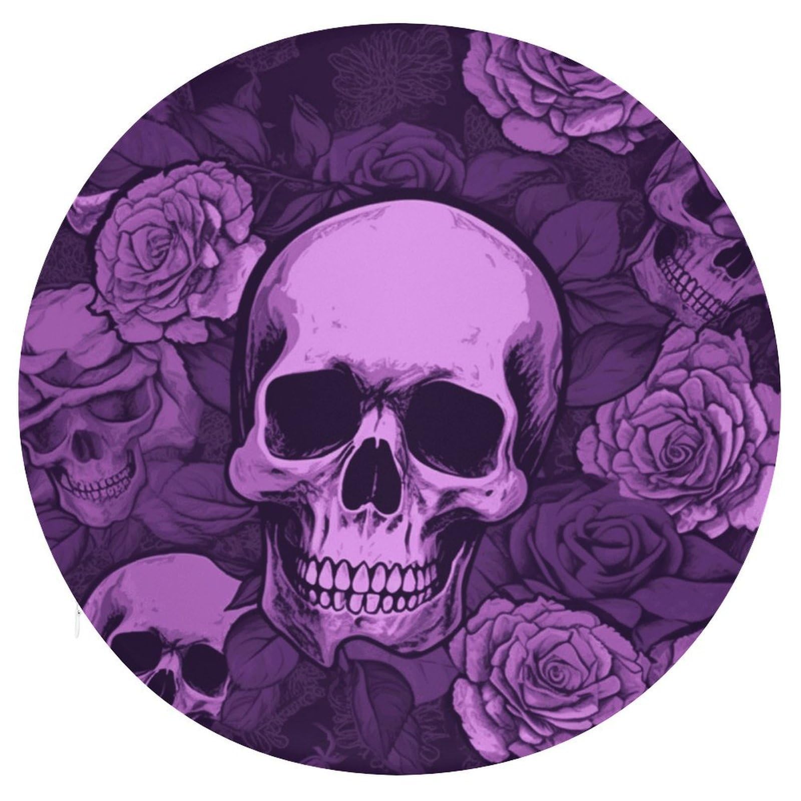 FekiLoot Purple Skulls and Roses Seat Cushion Comfort Memory Foam Seat Cushion Chair Pad Soft Round Stool Cushion Chair Cushion Removable Washable Cover for Home Office Outdoor Bistro 15.35 Inch
