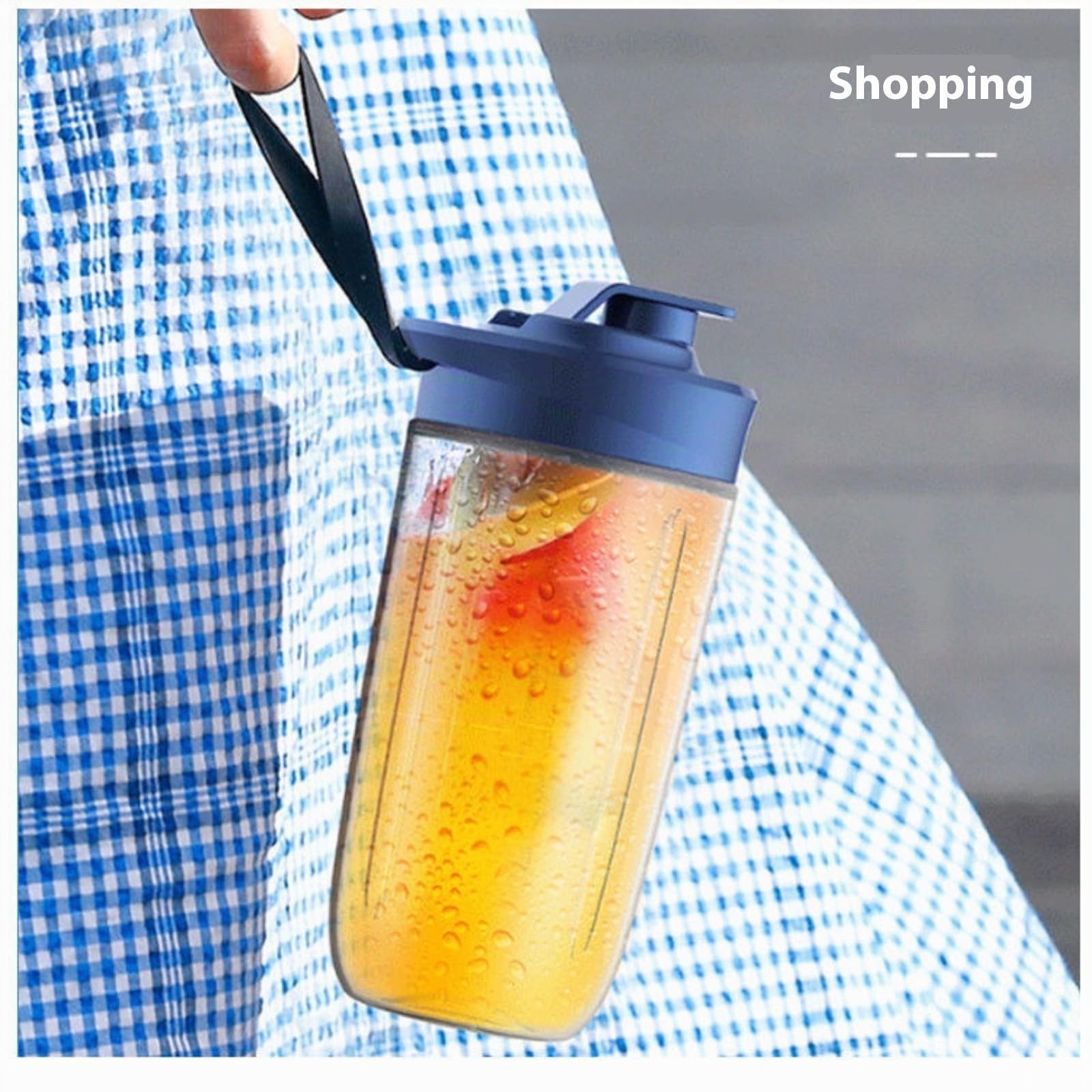 Frullatore portatile ricaricabile, 500 ml, senza BPA, tazza da viaggio con 6 lame, per casa, palestra, senza fili, a prova di perdite (blu/rosa) (blu (tazza singola + coperchio))