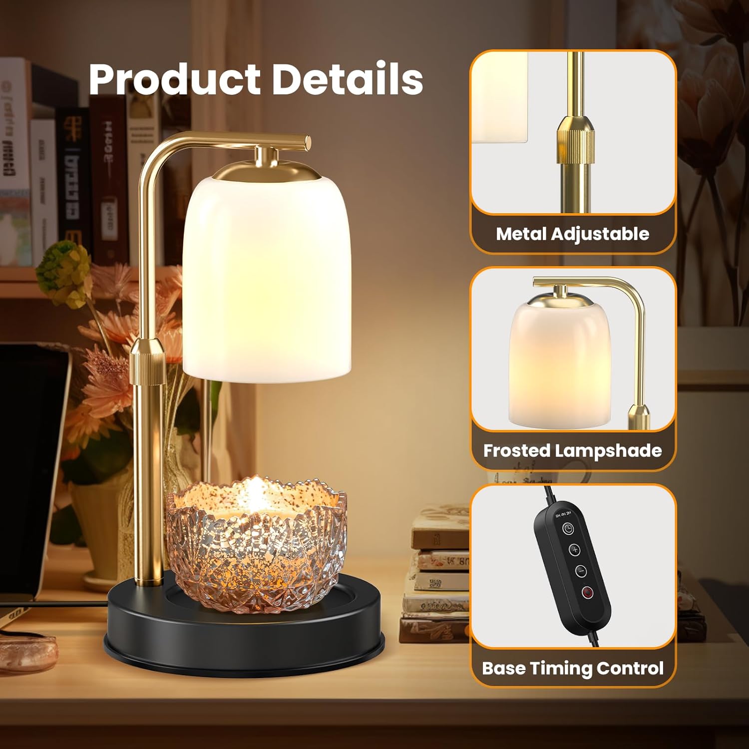 Candle Warmer lamp with Timer, Adjustable Light, Adjustable Height, lamp Temperature, Home Decoration Items, Dormitory Goodies, Simple Gifts, Gifts for Women, Wax Warmer for Scented