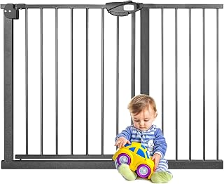 YARDIN Rejilla de protección para puertas sin taladrar, 105-115 cm, para perros, niños, puerta y escalera, cierre automático, apertura con una mano, parada de 90°, color negro