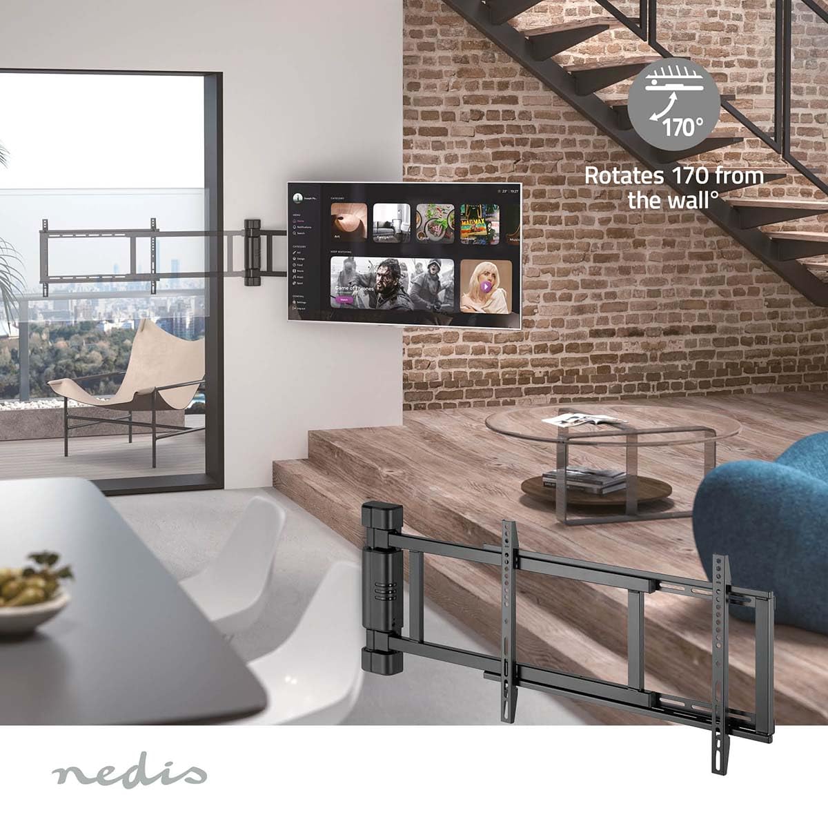 Motorisierte TV-Wandhalterung - 32-75" - maximal unterstützes Bildschirmgewicht: 50 kg - drehbar - Minimaler Wandabstand: 56 mm - ferngesteuert - ABS/Stahl - Schwarz
