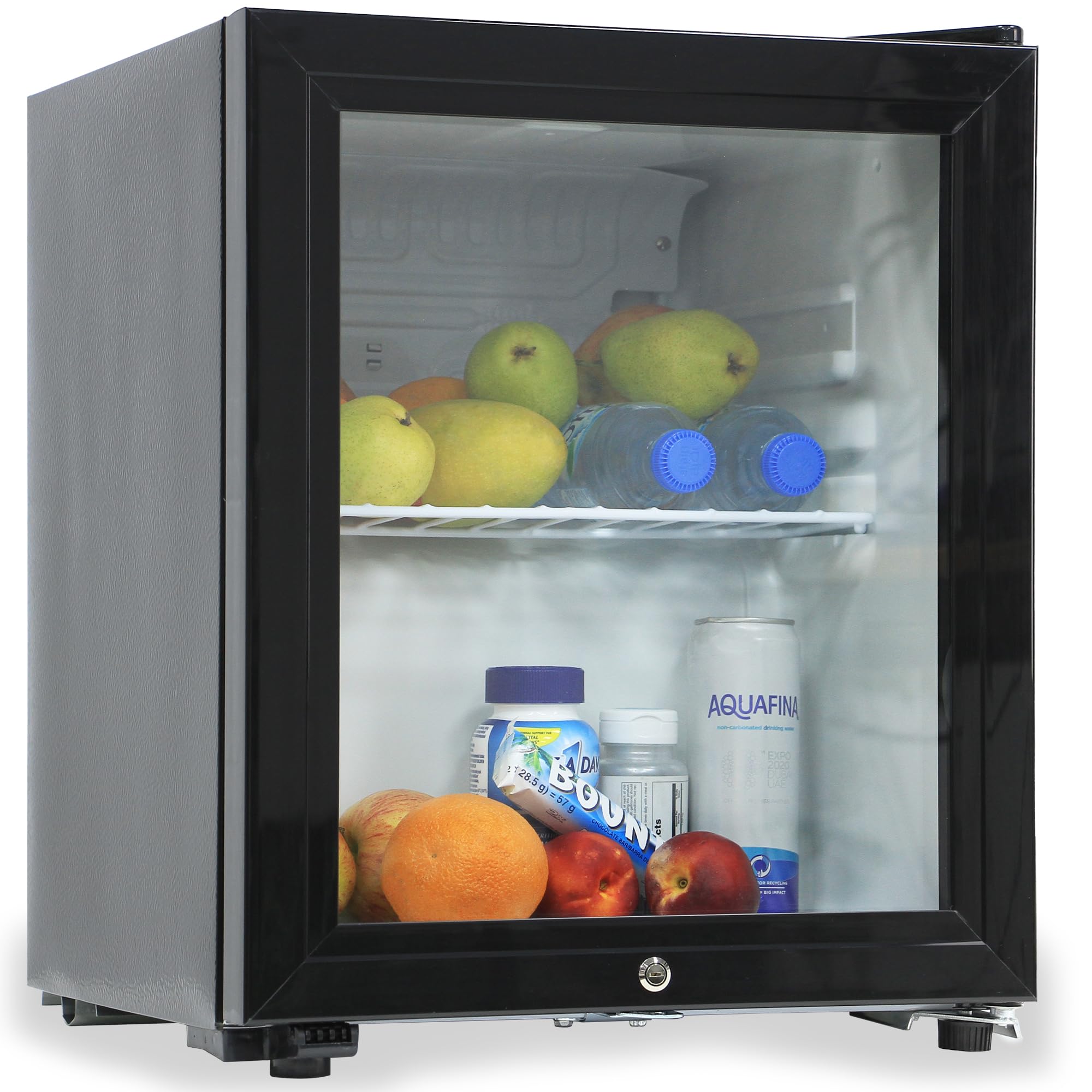 Rubik 40L Hotel Mini Fridge with Glass Door & Key Lock, Compressor Based AC-220V Beverage Refrigerator Cooler for Food Drinks Skincare Great for Home Office Hotel