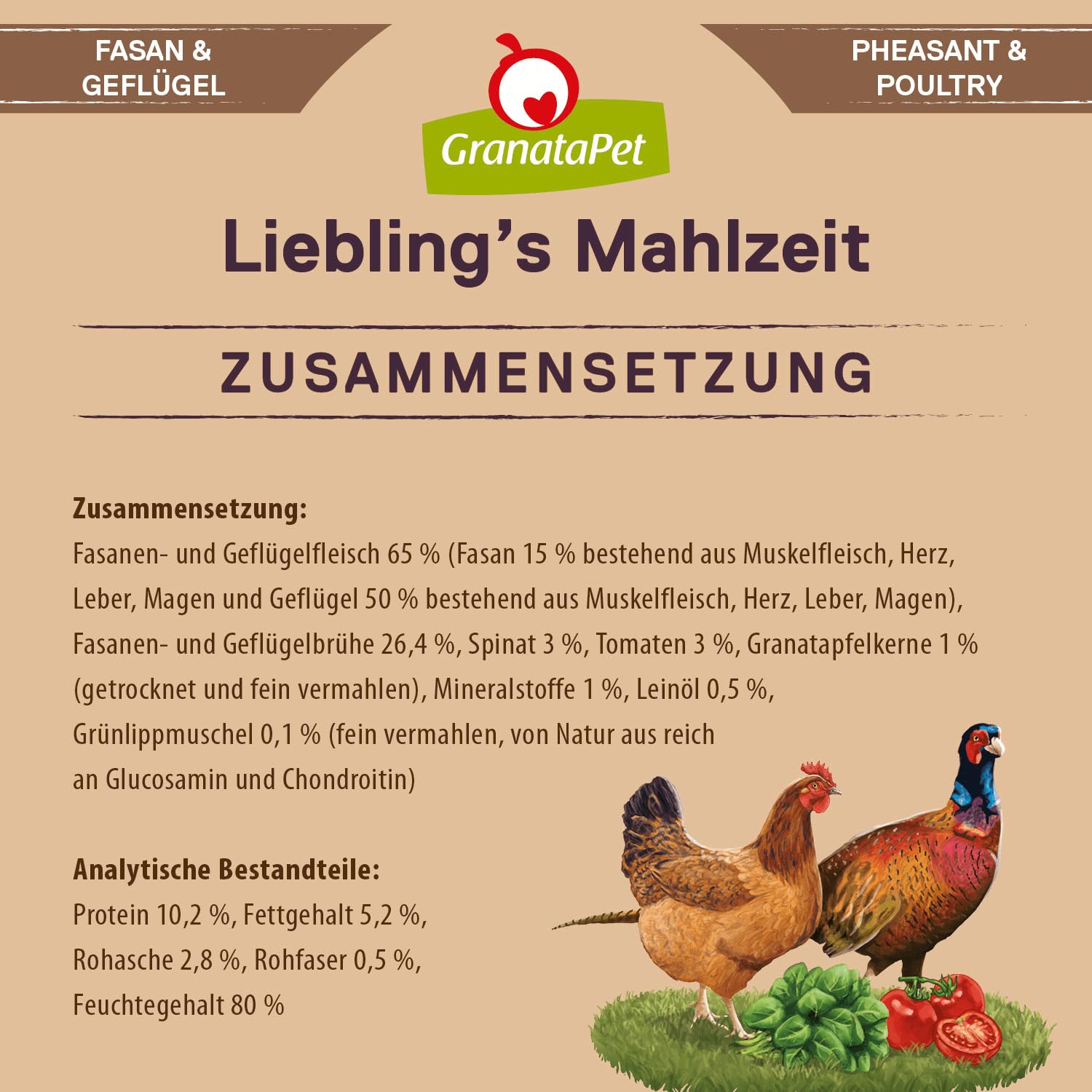 GranataPet Liebling's Repas pour Faisan et volaille - Nourriture Humide pour Chien - sans céréales et sans Sucre ajoutés - Aliment Complet - 6 x 800 g