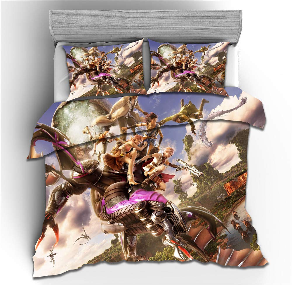 NICHIYO Final Fantasy Bedding Set - Duvet Cover and Pillow Case, Microfibre, 3D Digital Print Three-Piece Bedding (Duvet Cover + Pillowcases) (6, Doubie 200 x 200 cm)