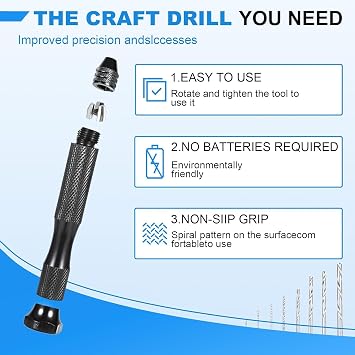 26PCS Hand Drill Set - Precision Pin Vise with Small Drill Bits - Aluminum Alloy Handle with Bearing Steel Twist Drill Bits - DIY Craft Woodworking Jewelry Model Making (Black)