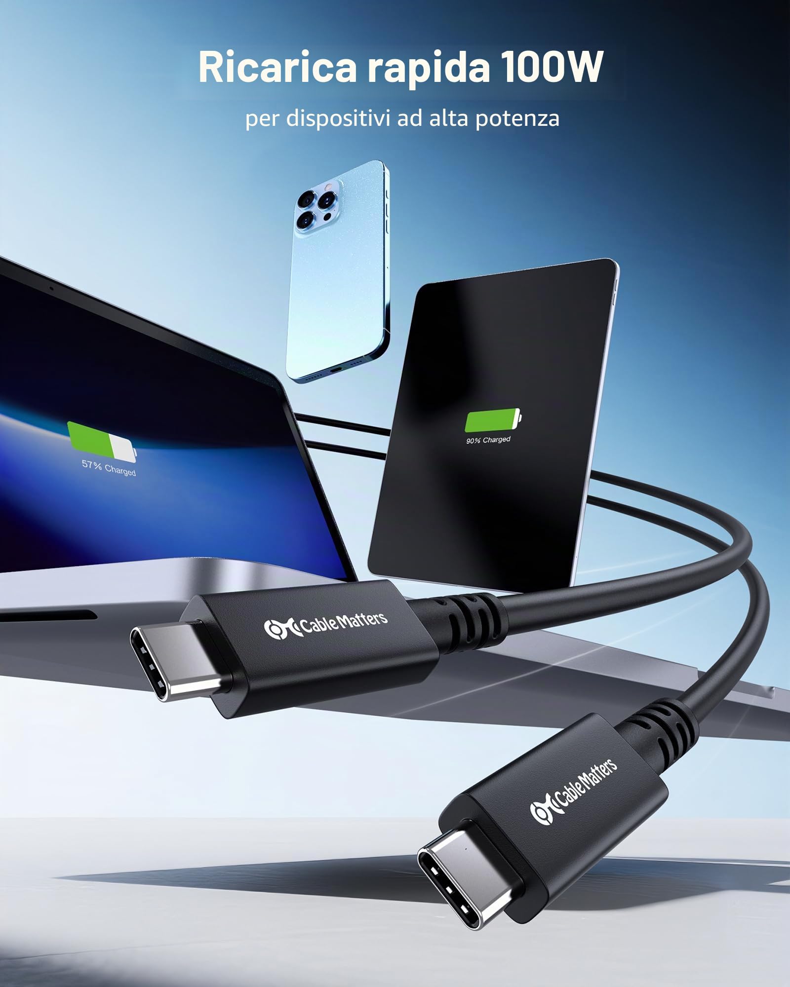Cable Matters Cavo Thunderbolt 4 attivo 40 Gbit/s, 3 m | Thunderbolt 4/3, USB-C per VR Headset, Dockingstationen, MacBook, Dell XPS, Surface Pro e più