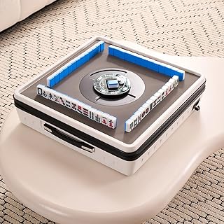 KOUBENHAN Portable Automatic Mahjong Table, Hand-held Mini-Mahjong, Automatic Mahjong, Foldable Mahjong Table w/American&Chinese -Style Magnetic Tiles, for Outdoor & Home Fun (White)