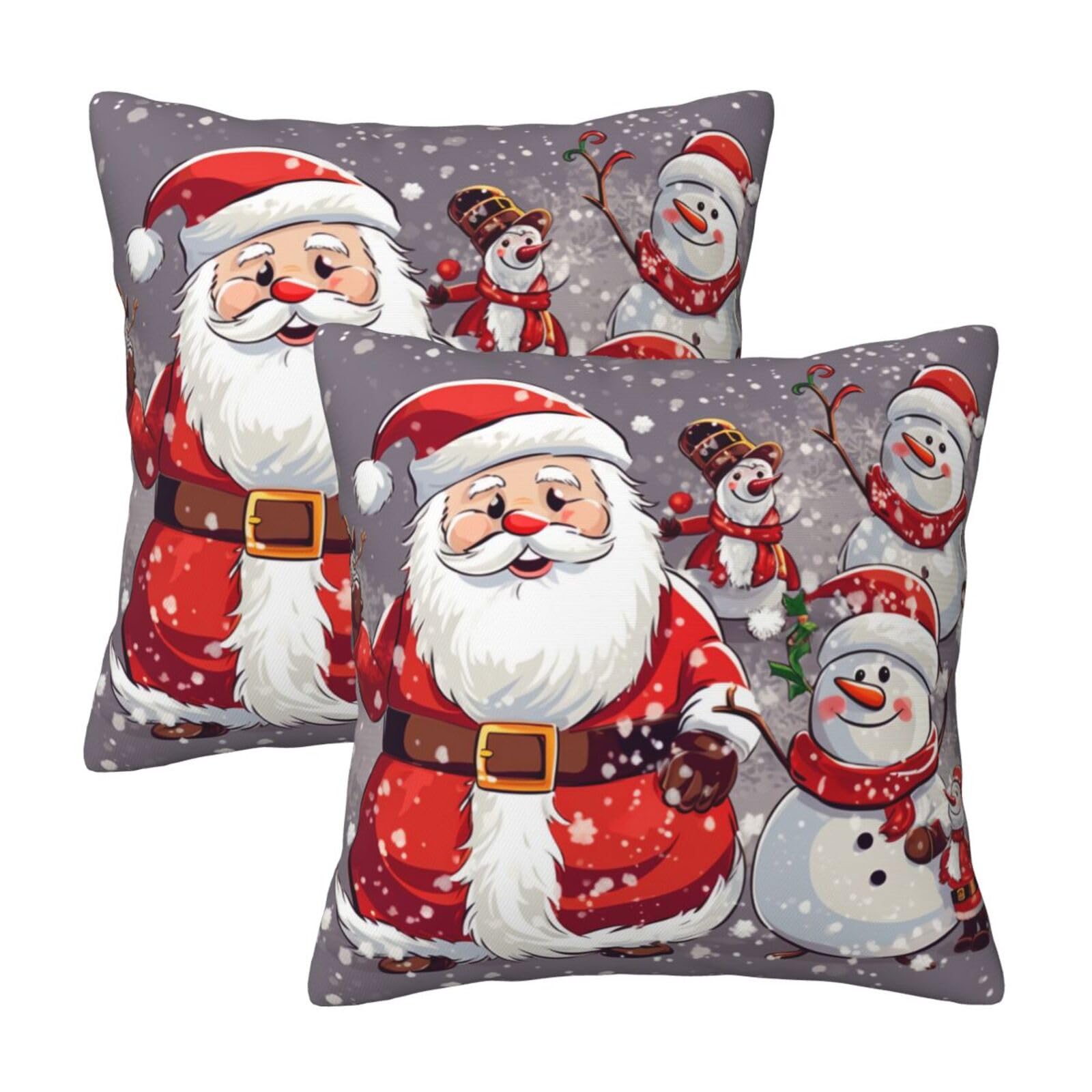 Santa Claus Snowman Throw Pillow Cases 2 Pack Square Pillowcases Soft Pillow Protectors for Couch Livingroom Sofa Bed Office Car,30x30 CM