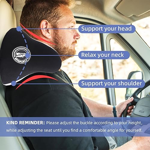 Miniatura 6 de Really Useful - Almohada para reposacabezas de automóvil, almohada para dormir con correa ajustable, 100% espuma viscoelástica y funda extraíble