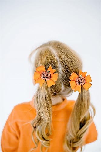 Miniatura 4 de Pinzas para el cabello de Halloween con lazo naranja y calabaza, horquillas lindas para niñas y niños, accesorios para el cabello para fiesta de