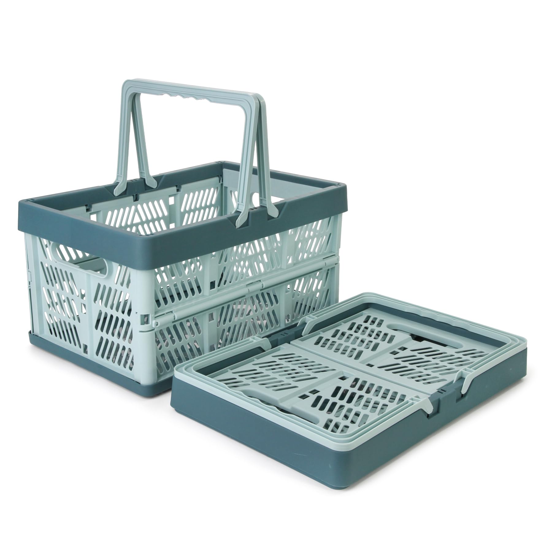 Domiella 2-Pack Foldable Storage Baskets, Collapsible PP Crates with Handles - 20L Capacity, Strong and Portable for Home Organization, Picnic and Shopping, Blue