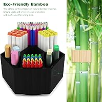 Vista 5 de Houtingmaan Organizador de arte para niños, organizador de lápices de bambú con 7 compartimentos, almacenamiento para bolígrafos, soporte para Negro