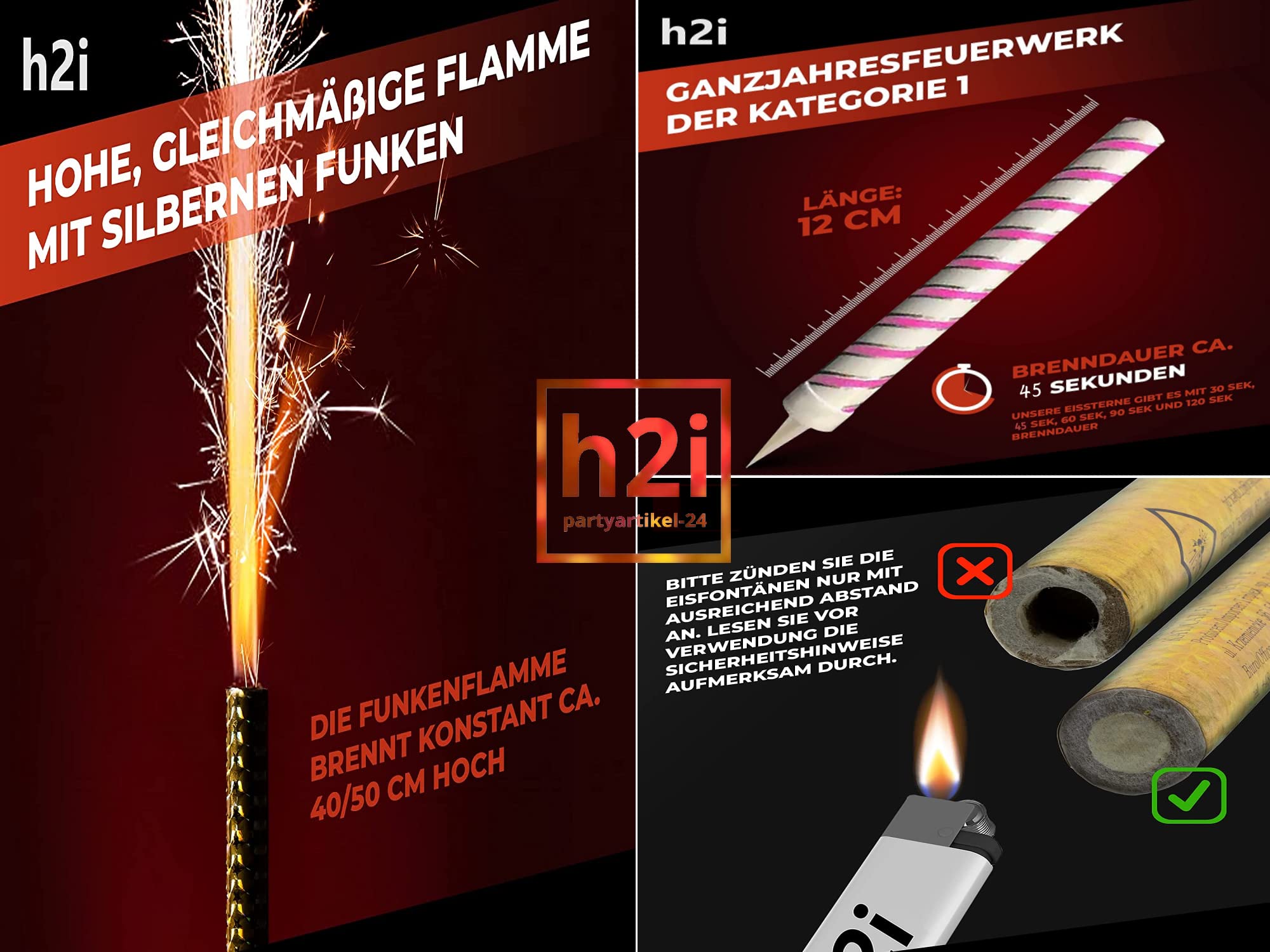 6-100 Stück h2i Eissterne Traumsterne Sprühkerzen Eisfontänen in Silber- Rot oder Silber Blau - Kat F1 (1) 120 x Silber Rot)
