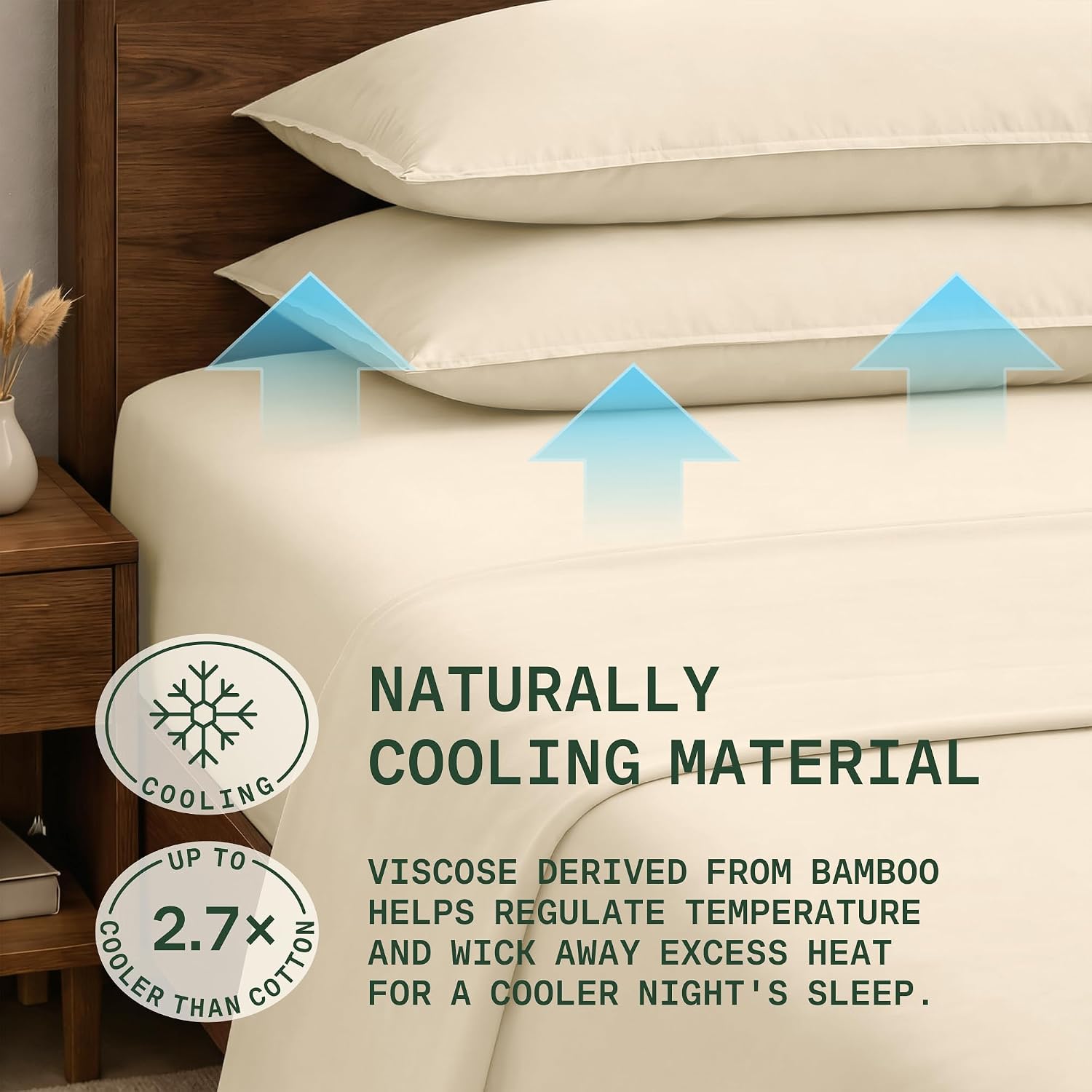 TRUE BAMBOO Sheets Set Queen Size - Silky Soft & Naturally Cooling for Hot Sleepers - Luxe 4 Piece Bed Sheets with Breathable & Moisture-Wicking Fabric - 16" Deep Pocket with Corner Straps, Dark Beige thumbnail