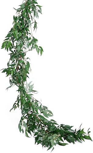 Miniatura 4 de Artiflr Paquete de 2 guirnaldas de hojas artificiales colgantes, 5.7 pies, ramas de hojas de sauce falsas, hojas de seda, guirnalda en verde vintage