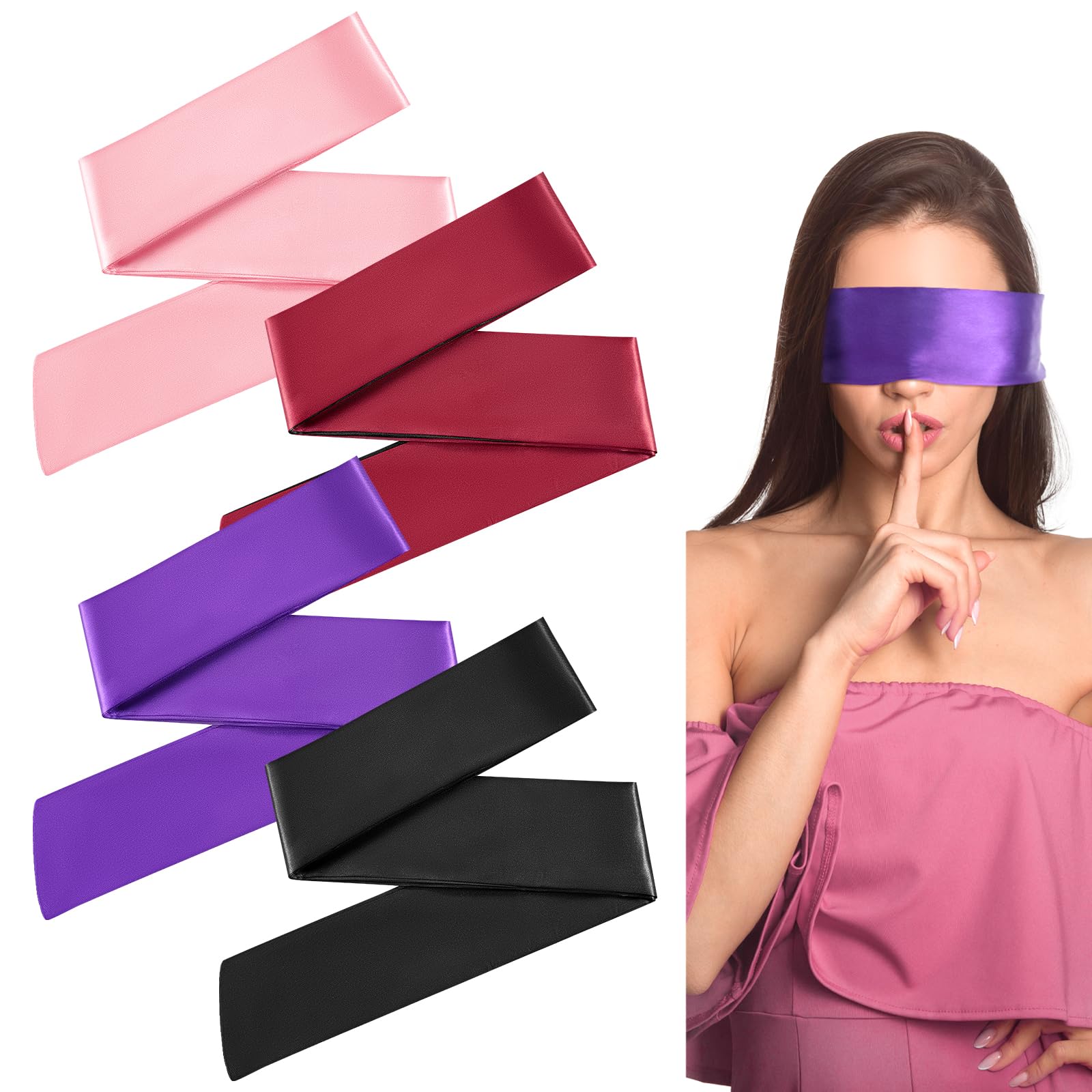Oruola Lot de 4 Bandeaux pour les Yeux en Satin,Bandeau Yeux Nuit sexy pour les Adultes Couples Amoureu,Masque Oeil de Sommeil Satin doux pour le yoga,les voyages,la méditation,150 x 7 cm,Multicolore