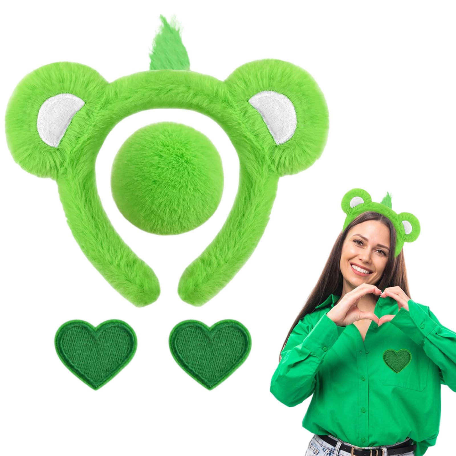 GGXDH 4 Stück Karneval Bären Kostüm Zubehör mit Furry Bärenohren Haarreif, Schwanz & Herz Brosche für Kinder Erwachsene, Niedliches Tier Stirnband Bärenkostüm für Halloween Weihnachten Cosplay