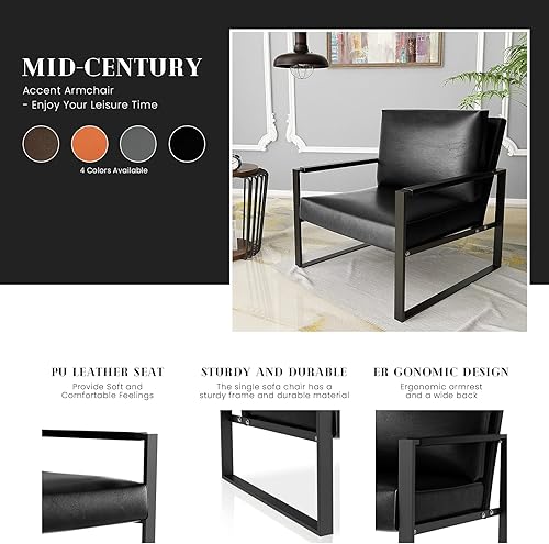 Miniatura 14 de Recaceik Juego de 2 sillas decorativas de cuero, con cojín ergonómico extragrande, marco de metal resistente, antiarañazos, para sofá, silla Gris