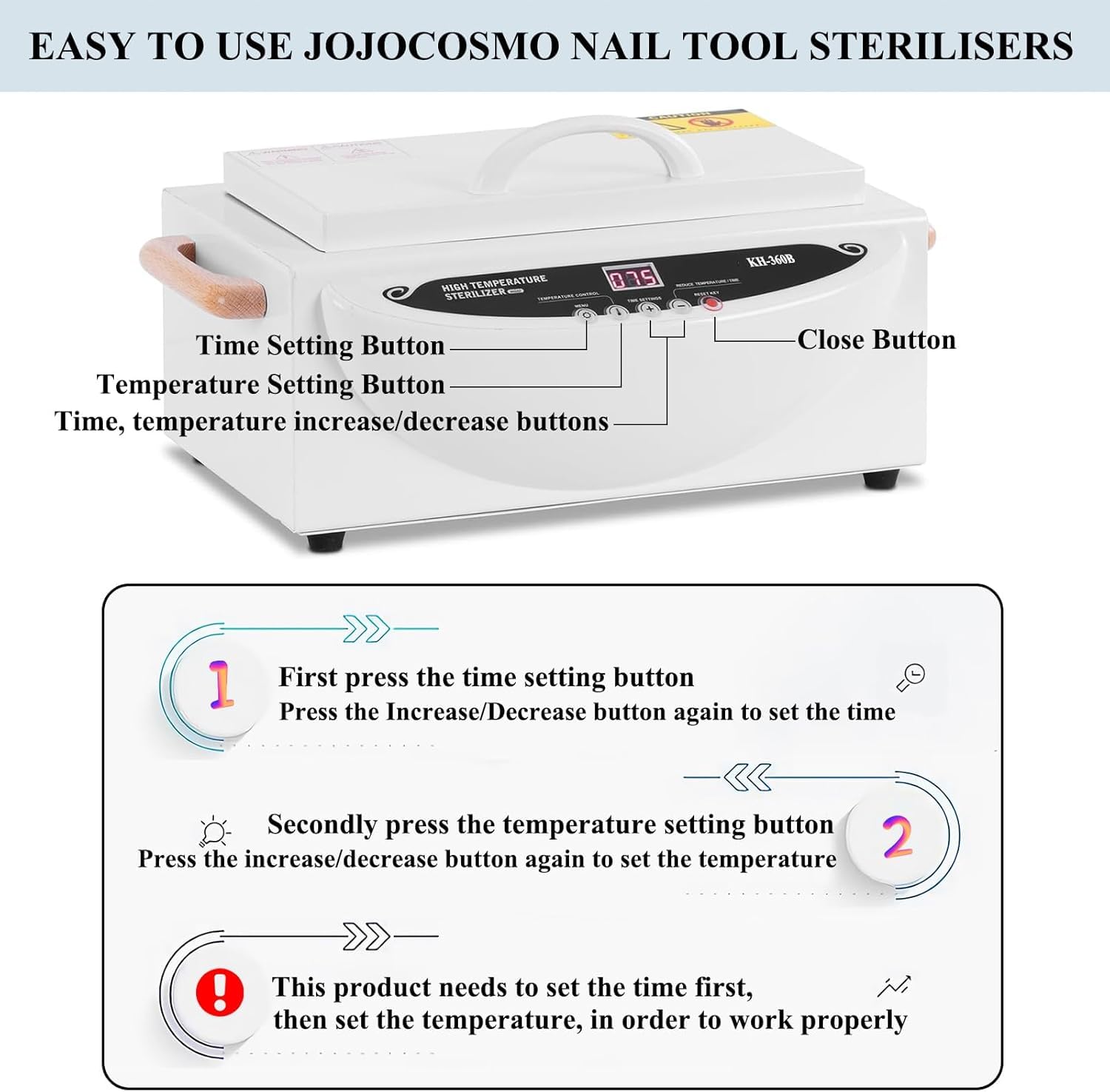 Esterilizador de Calor Seco para Herramientas de Uñas y Metálicas, Caja de Limpieza Profesional de Acero Inoxidable para Salón, Barbería, Clínica con Temporizador y Apagado Automático