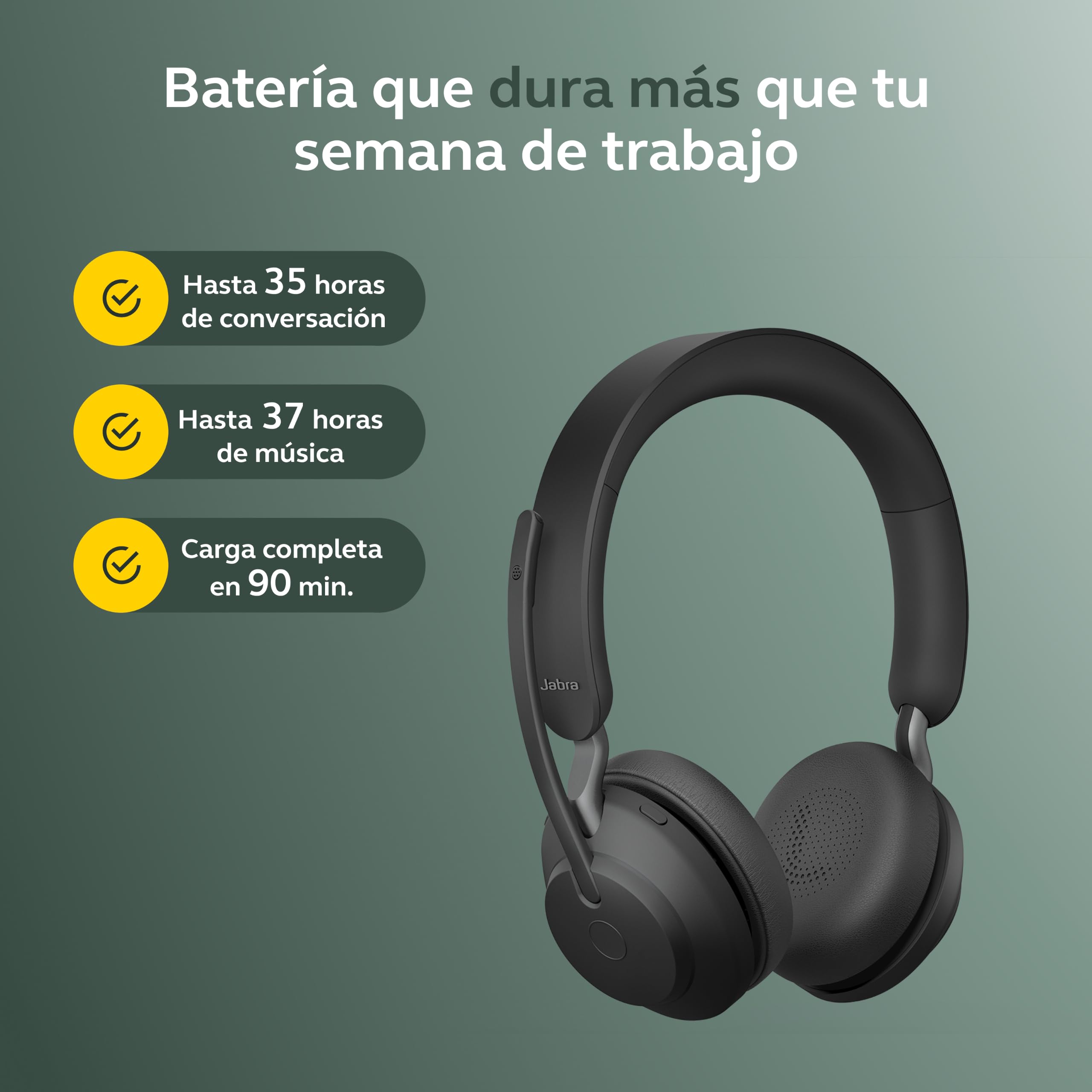 Jabra Evolve2 65 Auriculares Inalámbricos Estéreo PC con Cancelación de Ruido - Certificados para Microsoft Teams - Batería de Larga Duración - Adaptador Bluetooth USB-A - Negro